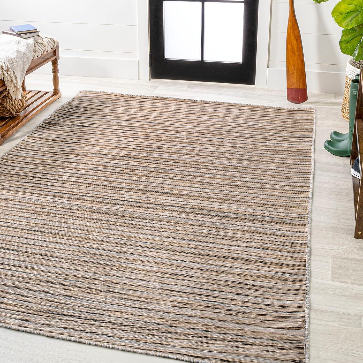 image:imageJONATHAN Y Pinstripe Indoor Outdoor Round Area Rug 6 Ft BrownNatural Finn Modern Farmhouse for Backyard Patio Porch EasyCleaning High Traffic PetFriendly NonShedding TSN102B6RBrownNatural