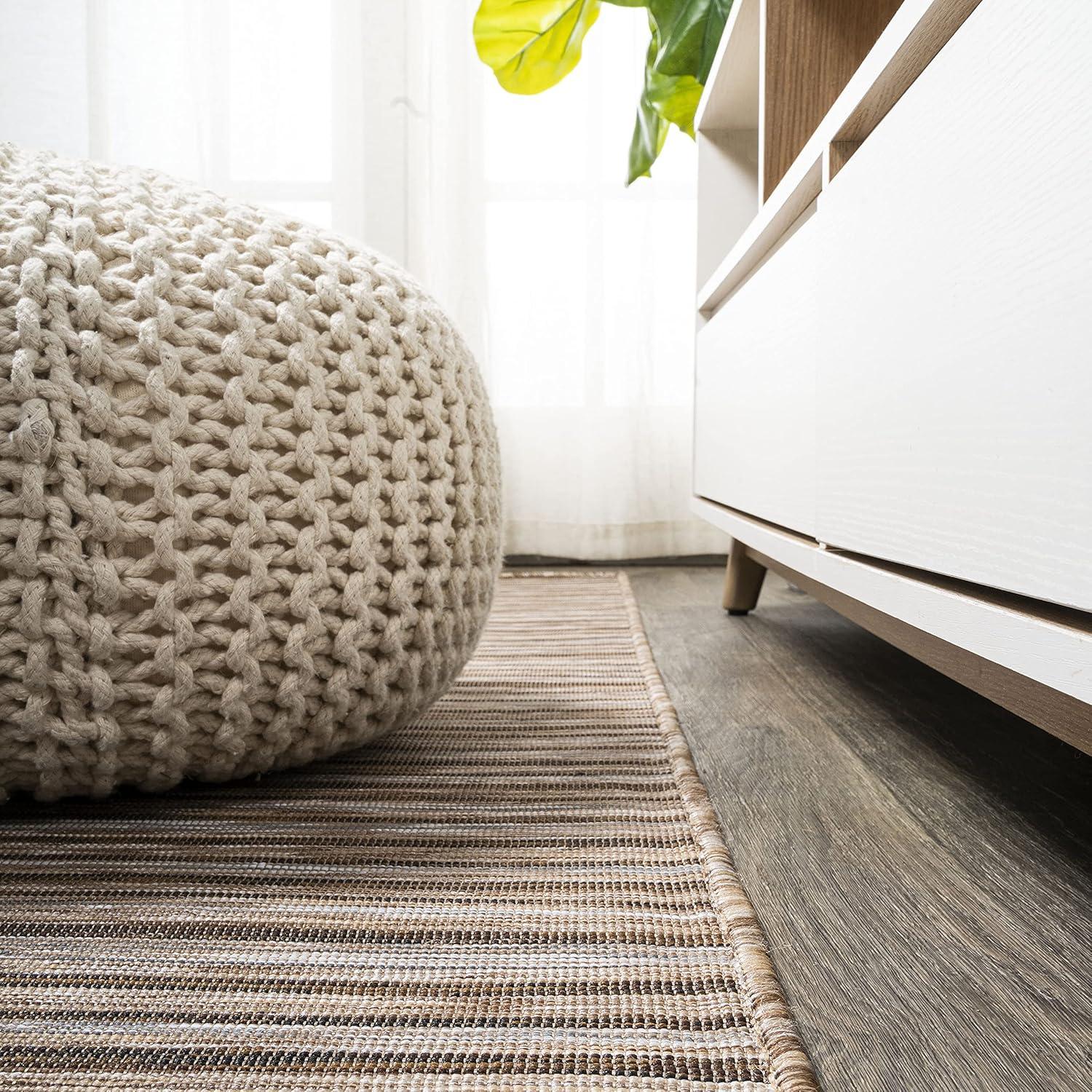 image:imageJONATHAN Y Pinstripe Indoor Outdoor Round Area Rug 6 Ft BrownNatural Finn Modern Farmhouse for Backyard Patio Porch EasyCleaning High Traffic PetFriendly NonShedding TSN102B6RBrownNatural