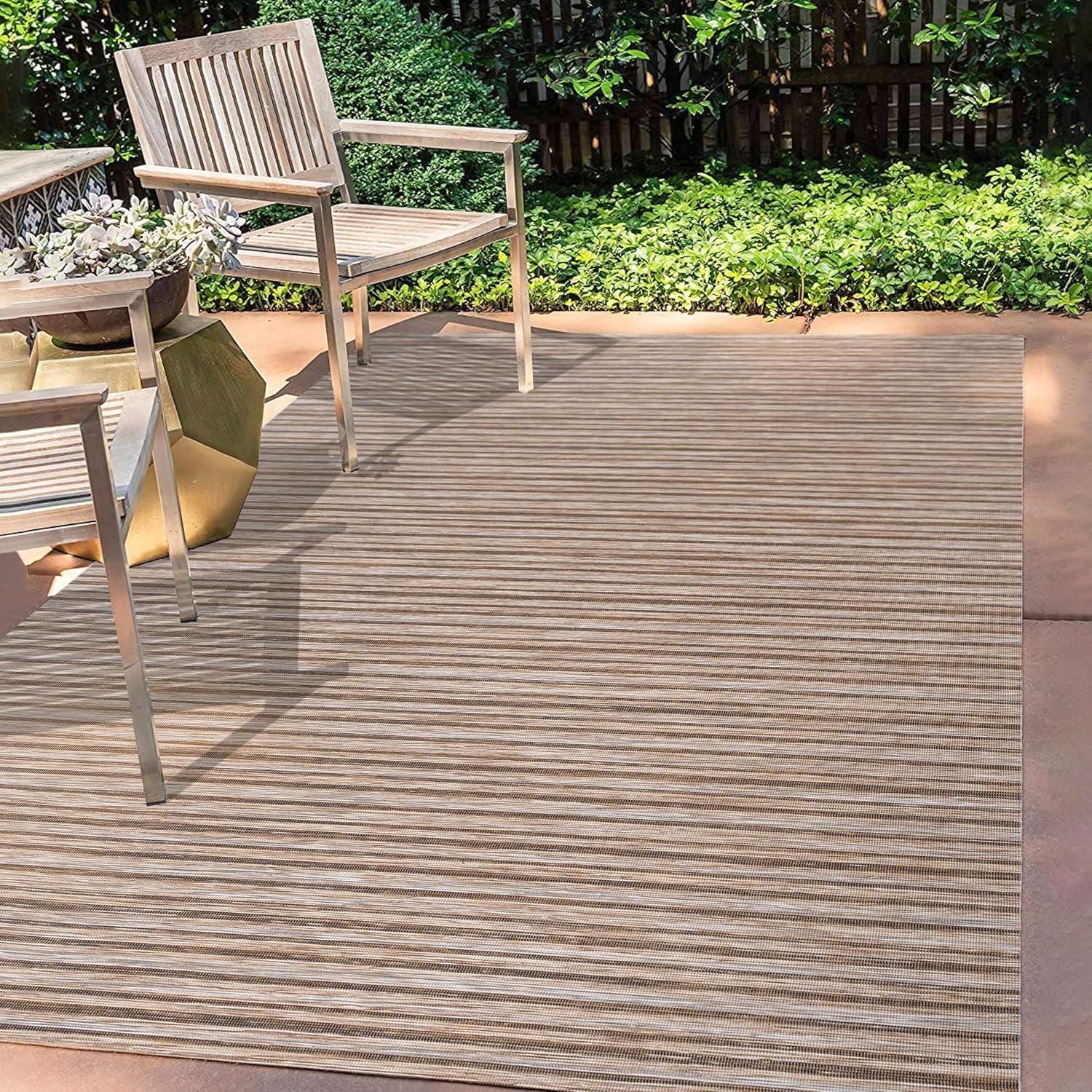 image:imageJONATHAN Y Pinstripe Indoor Outdoor Round Area Rug 6 Ft BrownNatural Finn Modern Farmhouse for Backyard Patio Porch EasyCleaning High Traffic PetFriendly NonShedding TSN102B6RBrownNatural