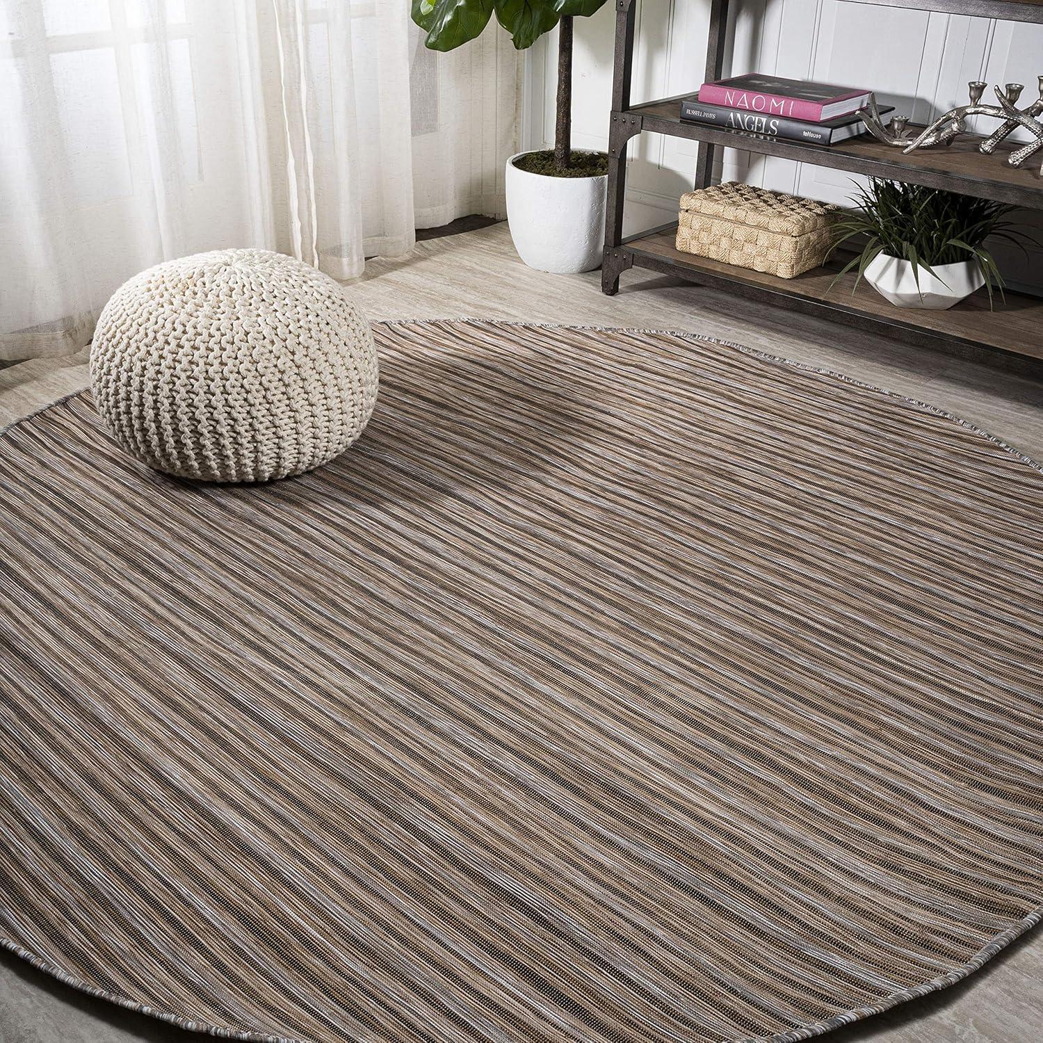 image:imageJONATHAN Y Pinstripe Indoor Outdoor Round Area Rug 6 Ft BrownNatural Finn Modern Farmhouse for Backyard Patio Porch EasyCleaning High Traffic PetFriendly NonShedding TSN102B6RBrownNatural