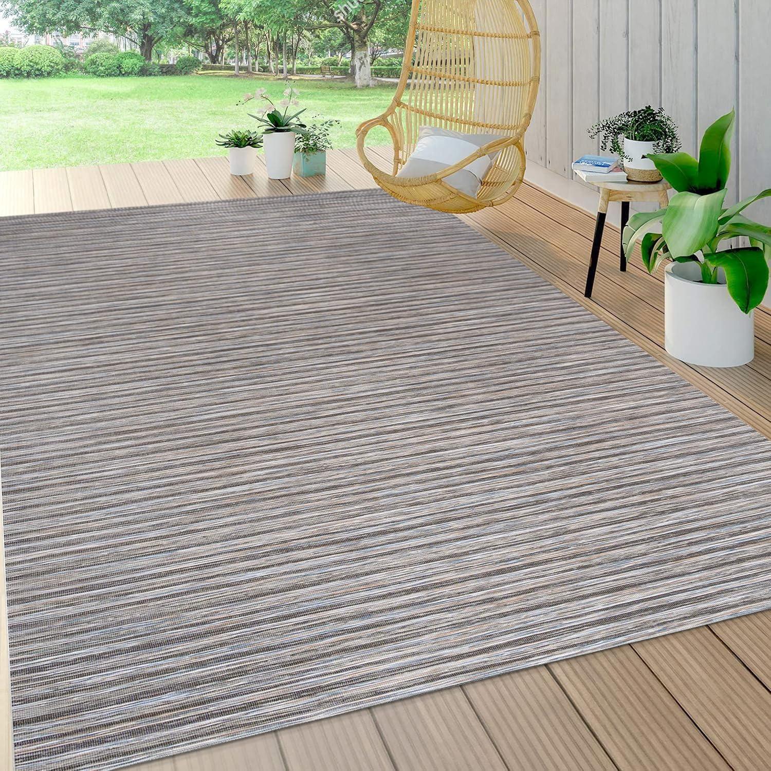 image:imageJONATHAN Y Pinstripe Indoor Outdoor Round Area Rug 6 Ft BrownNatural Finn Modern Farmhouse for Backyard Patio Porch EasyCleaning High Traffic PetFriendly NonShedding TSN102B6RDark GrayBlue
