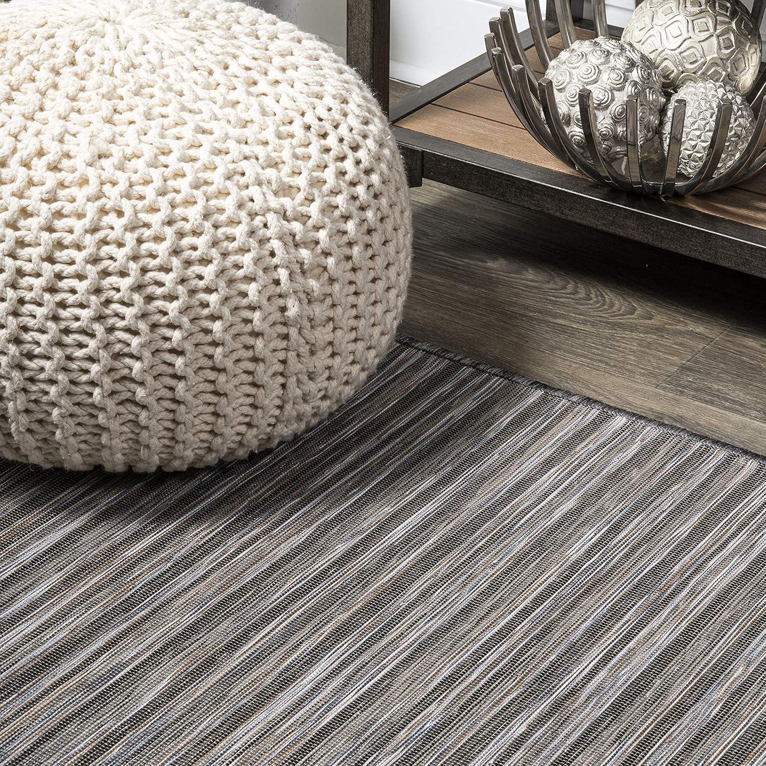 image:imageJONATHAN Y Pinstripe Indoor Outdoor Round Area Rug 6 Ft BrownNatural Finn Modern Farmhouse for Backyard Patio Porch EasyCleaning High Traffic PetFriendly NonShedding TSN102B6RDark GrayBlue