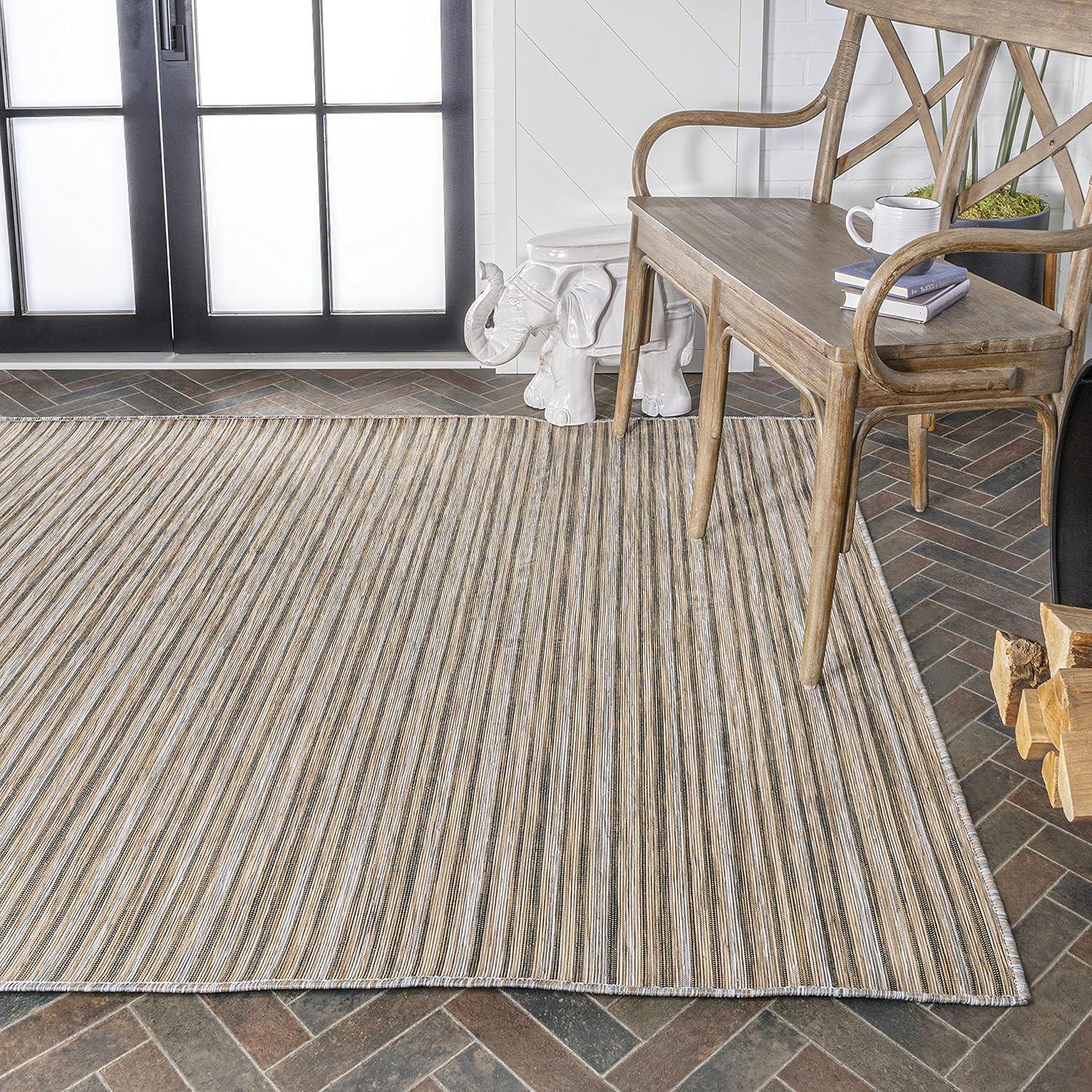 image:imageJONATHAN Y Pinstripe Indoor Outdoor Round Area Rug 6 Ft BrownNatural Finn Modern Farmhouse for Backyard Patio Porch EasyCleaning High Traffic PetFriendly NonShedding TSN102B6RBrownNatural
