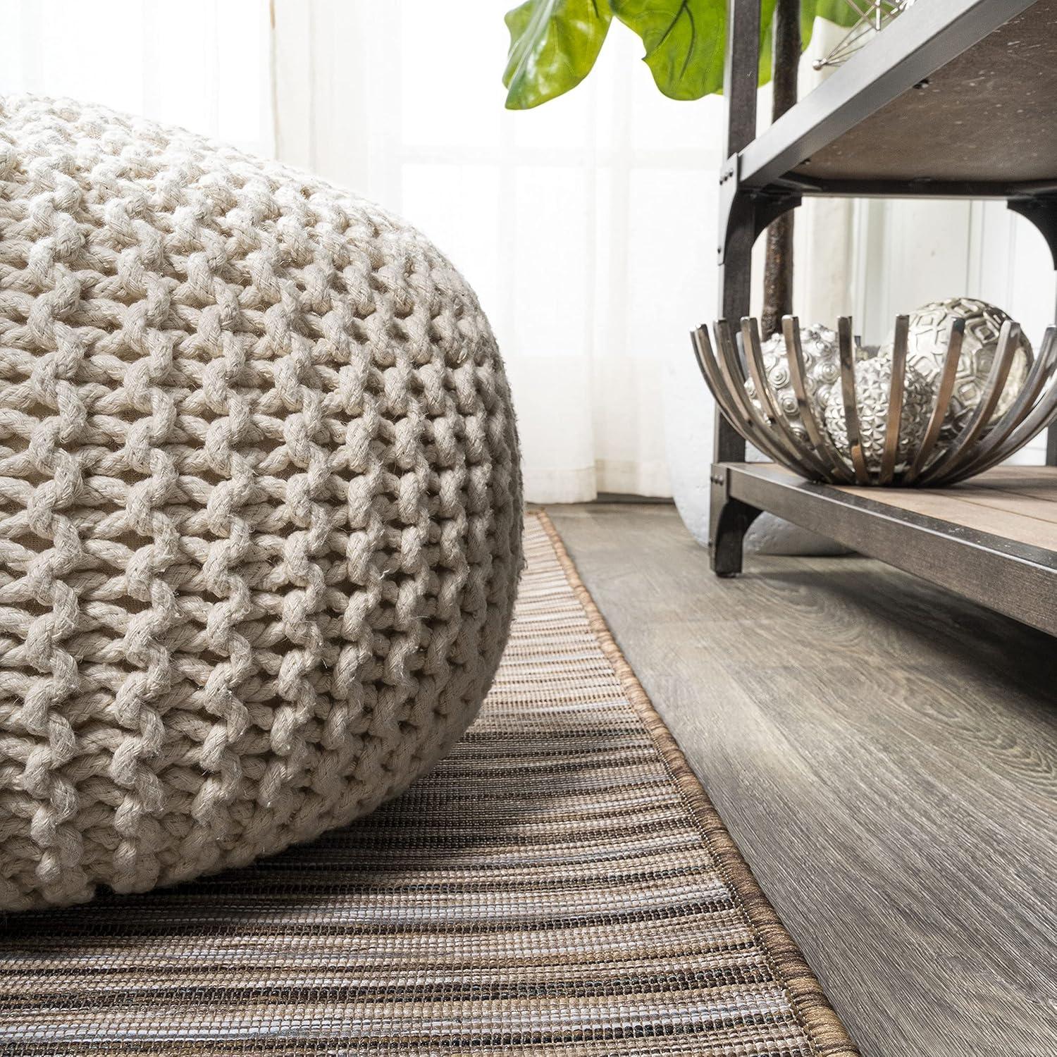 image:imageJONATHAN Y Pinstripe Indoor Outdoor Round Area Rug 6 Ft NaturalBrown Finn Modern Farmhouse for Backyard Patio Porch EasyCleaning High Traffic PetFriendly NonShedding TSN103A6R67 x 67 Square