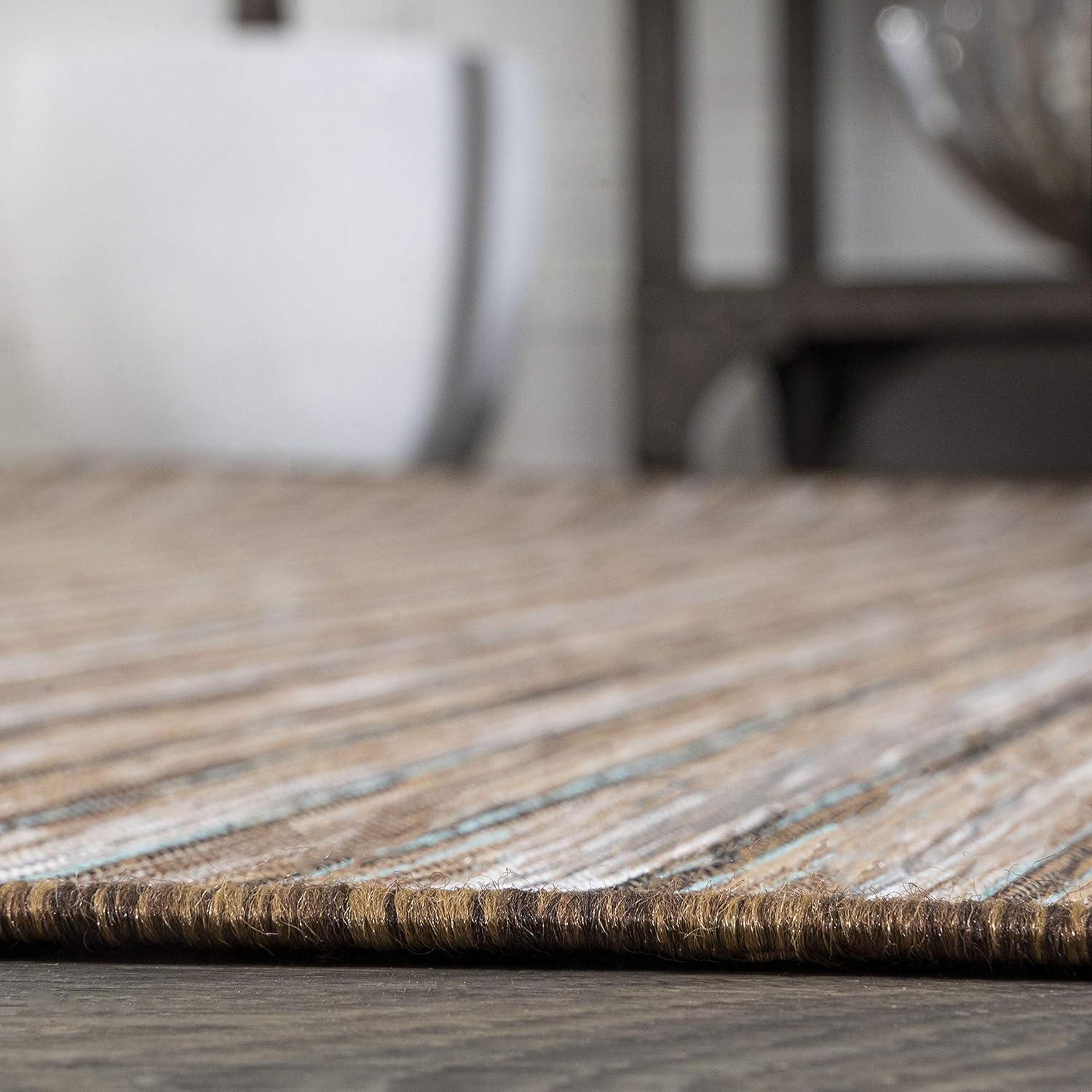 image:imageJONATHAN Y Pinstripe Indoor Outdoor Round Area Rug 6 Ft NaturalBrown Finn Modern Farmhouse for Backyard Patio Porch EasyCleaning High Traffic PetFriendly NonShedding TSN103A6R67 Round