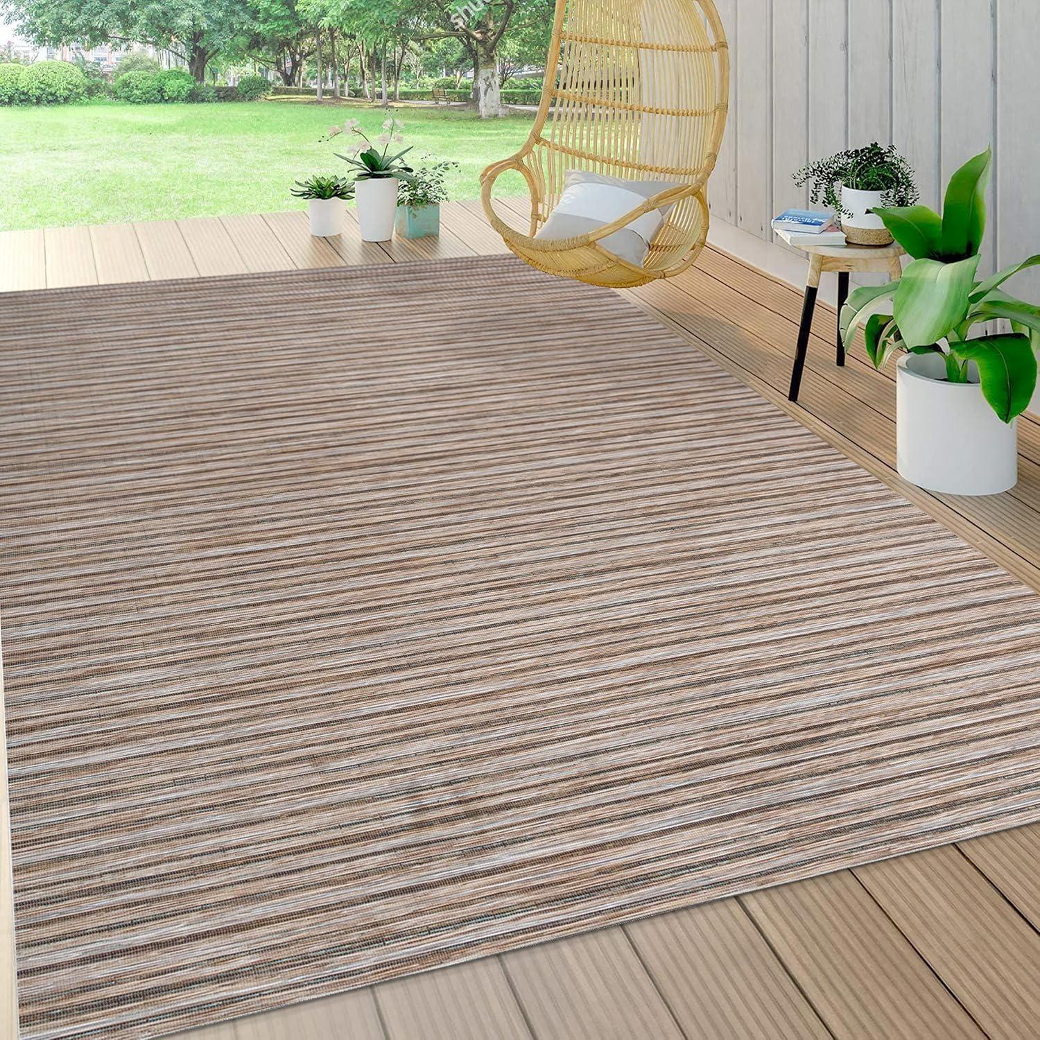 image:imageJONATHAN Y Pinstripe Indoor Outdoor Round Area Rug 6 Ft NaturalBrown Finn Modern Farmhouse for Backyard Patio Porch EasyCleaning High Traffic PetFriendly NonShedding TSN103A6R3 x 5 Rectangular