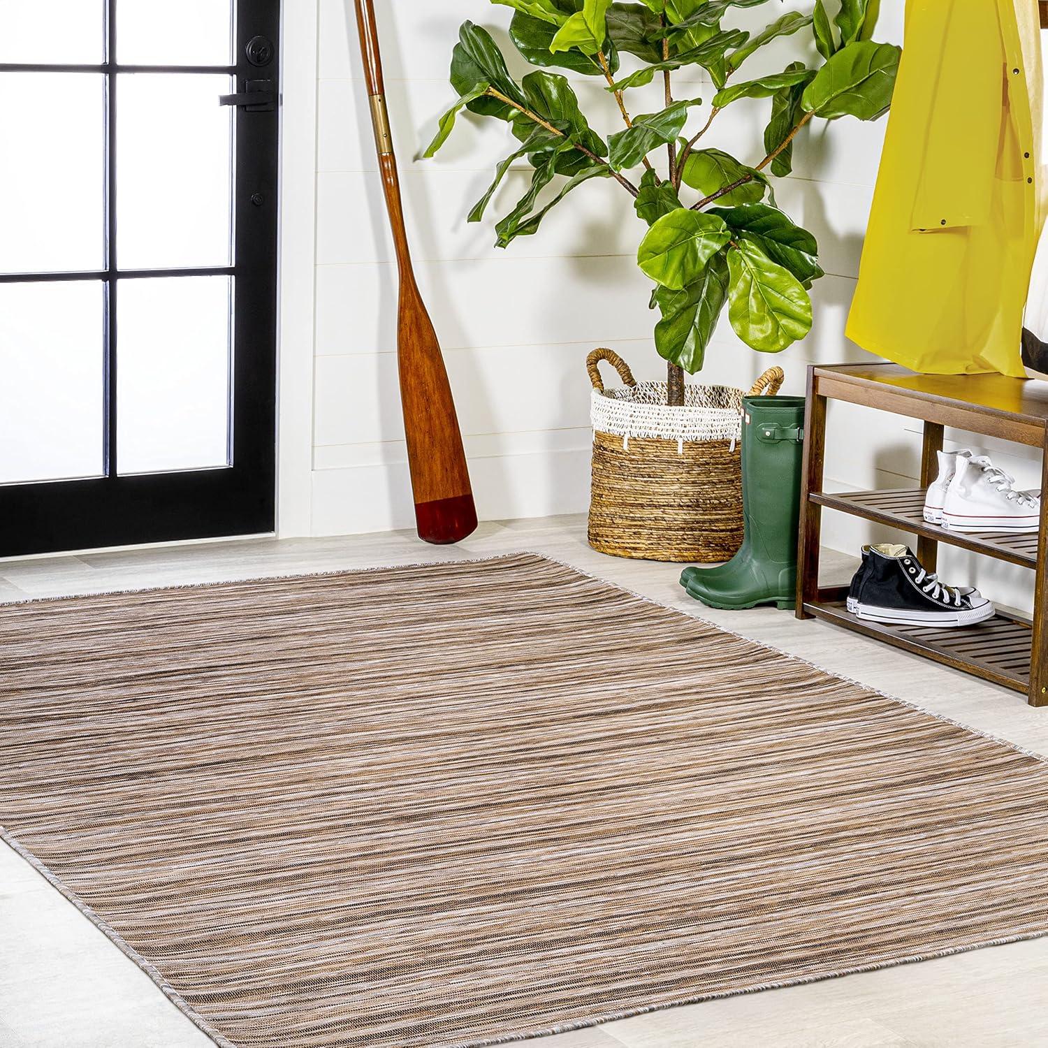 image:imageJONATHAN Y Pinstripe Indoor Outdoor Round Area Rug 6 Ft NaturalBrown Finn Modern Farmhouse for Backyard Patio Porch EasyCleaning High Traffic PetFriendly NonShedding TSN103A6R53 x 76 Rectangular