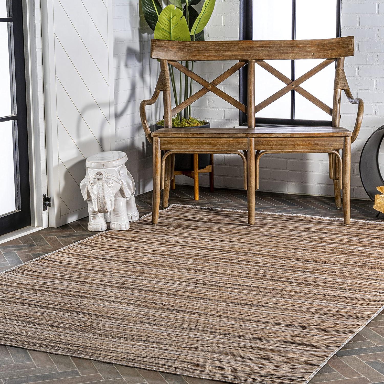 image:imageJONATHAN Y Pinstripe Indoor Outdoor Round Area Rug 6 Ft NaturalBrown Finn Modern Farmhouse for Backyard Patio Porch EasyCleaning High Traffic PetFriendly NonShedding TSN103A6R53 x 76 Rectangular
