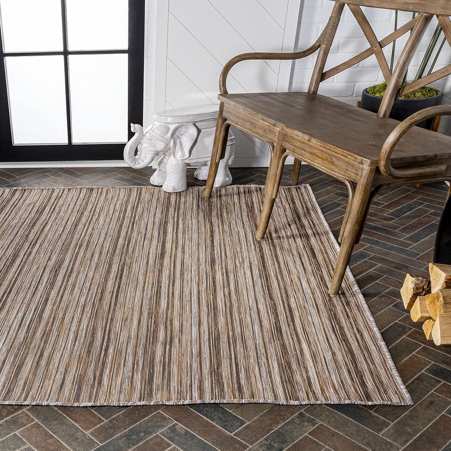 image:imageJONATHAN Y Pinstripe Indoor Outdoor Round Area Rug 6 Ft NaturalBrown Finn Modern Farmhouse for Backyard Patio Porch EasyCleaning High Traffic PetFriendly NonShedding TSN103A6R3 x 5 Rectangular