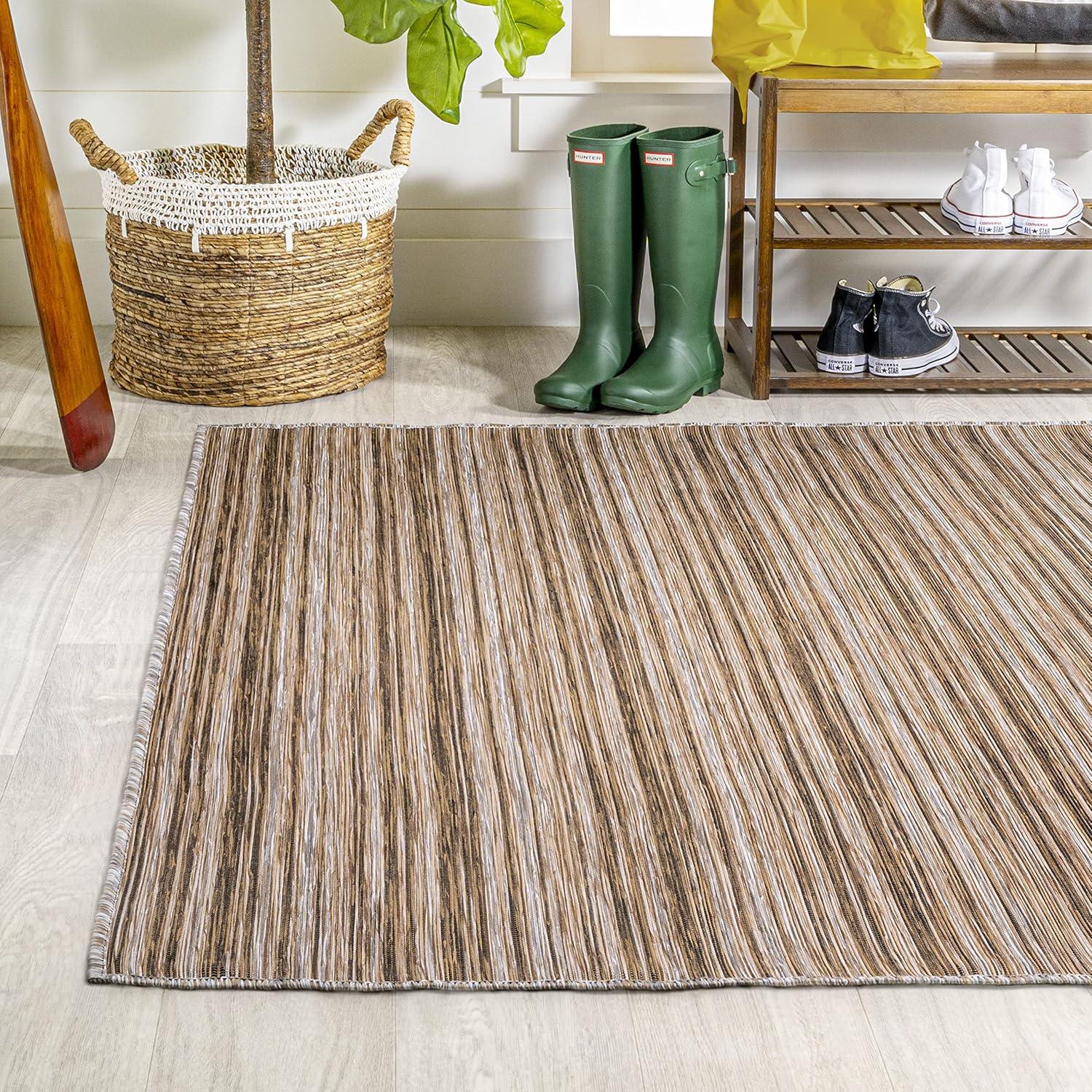 image:imageJONATHAN Y Pinstripe Indoor Outdoor Round Area Rug 6 Ft NaturalBrown Finn Modern Farmhouse for Backyard Patio Porch EasyCleaning High Traffic PetFriendly NonShedding TSN103A6R4 x 6 Rectangular