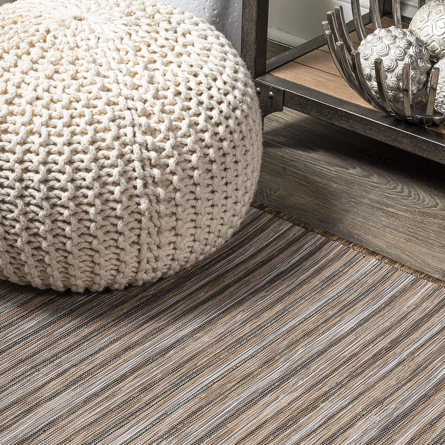 image:imageJONATHAN Y Pinstripe Indoor Outdoor Round Area Rug 6 Ft NaturalBrown Finn Modern Farmhouse for Backyard Patio Porch EasyCleaning High Traffic PetFriendly NonShedding TSN103A6R67 Round