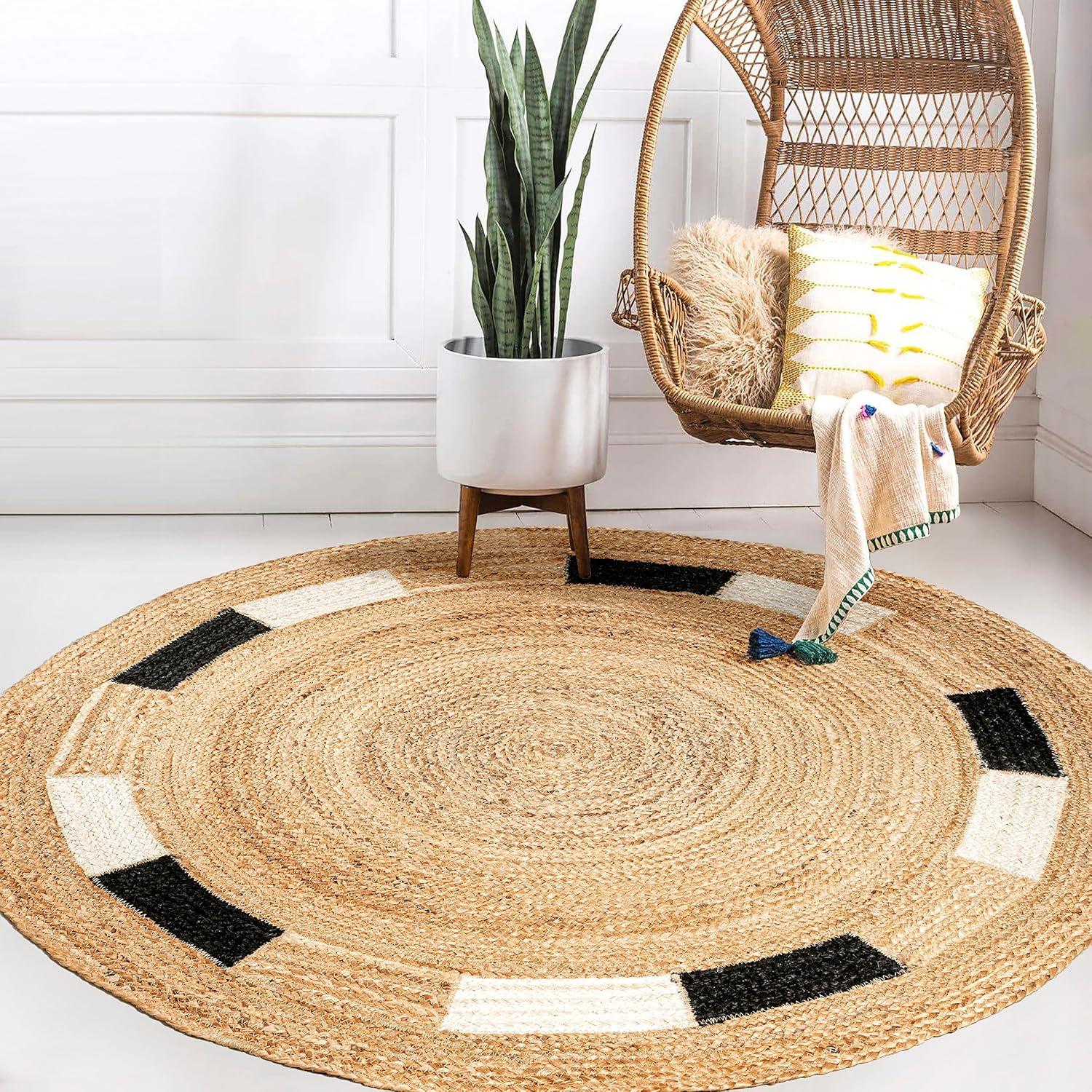 image:imageJONATHAN Y Porto Jute Circle NaturalCreamBlack 5 Round Indoor Area Rug Cottage Geometric EasyCleaning for Living Room Bedroom Kitchen Pet Friendly NonShedding RNF106A5R61 Round