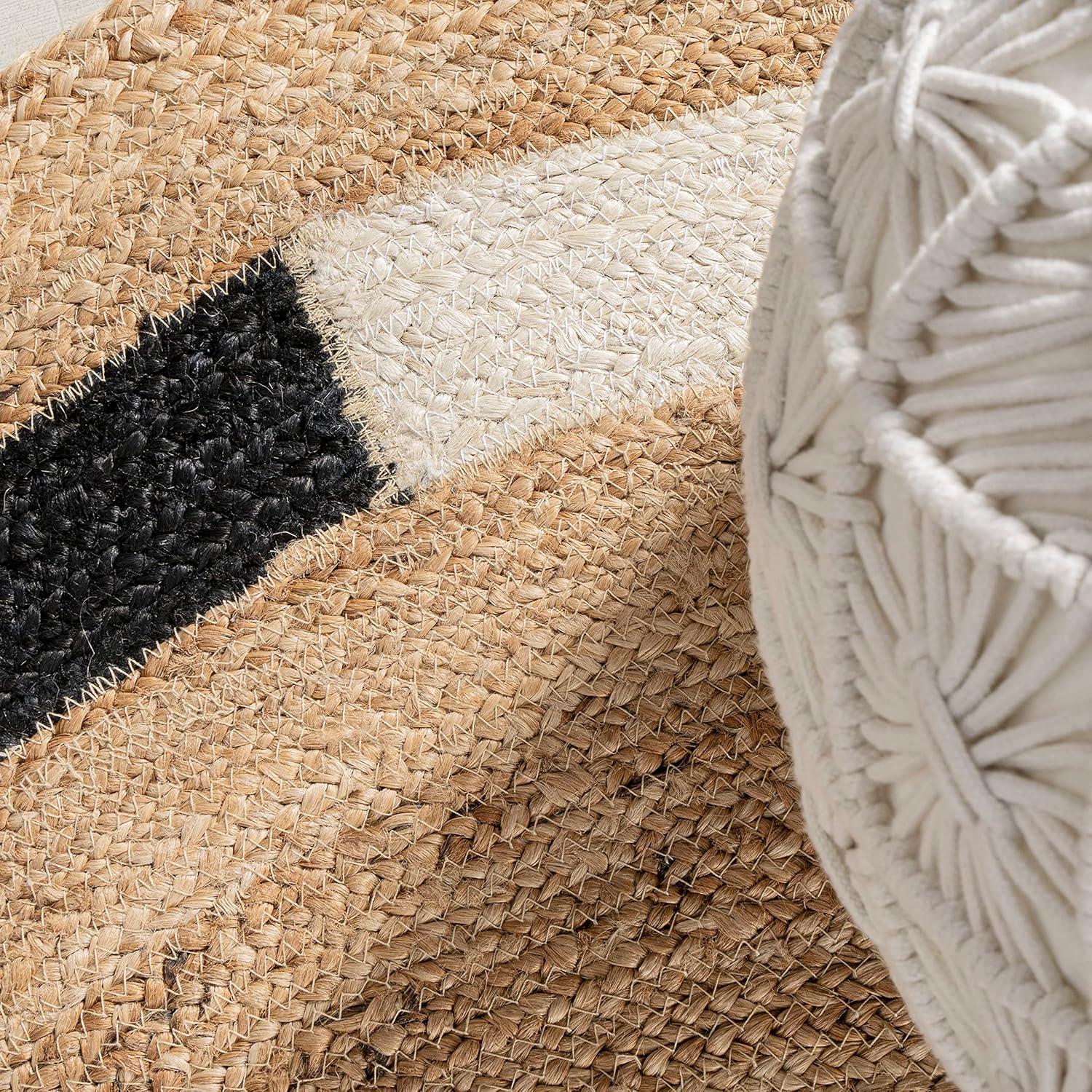 image:imageJONATHAN Y Porto Jute Circle NaturalCreamBlack 5 Round Indoor Area Rug Cottage Geometric EasyCleaning for Living Room Bedroom Kitchen Pet Friendly NonShedding RNF106A5R61 Round