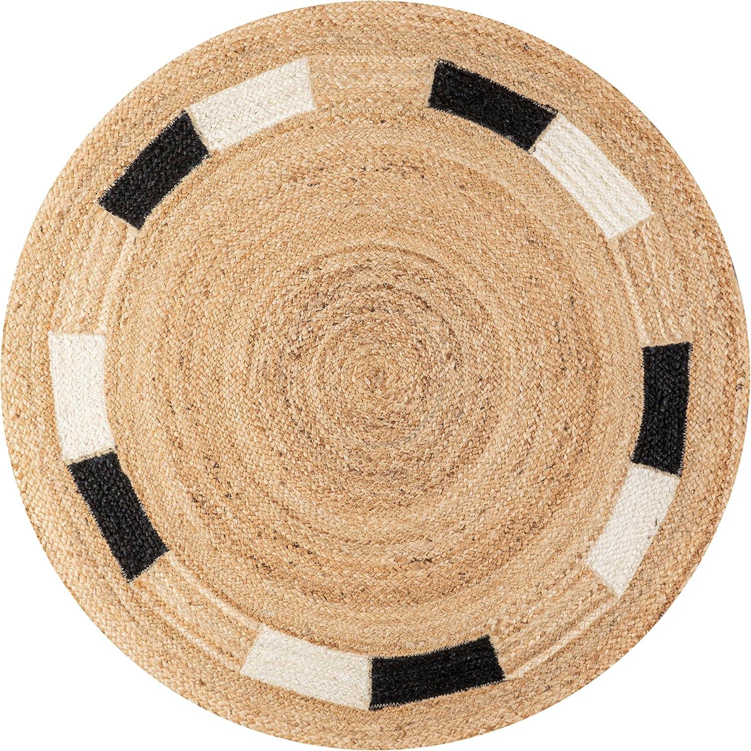 image:imageJONATHAN Y Porto Jute Circle NaturalCreamBlack 5 Round Indoor Area Rug Cottage Geometric EasyCleaning for Living Room Bedroom Kitchen Pet Friendly NonShedding RNF106A5R41 Round