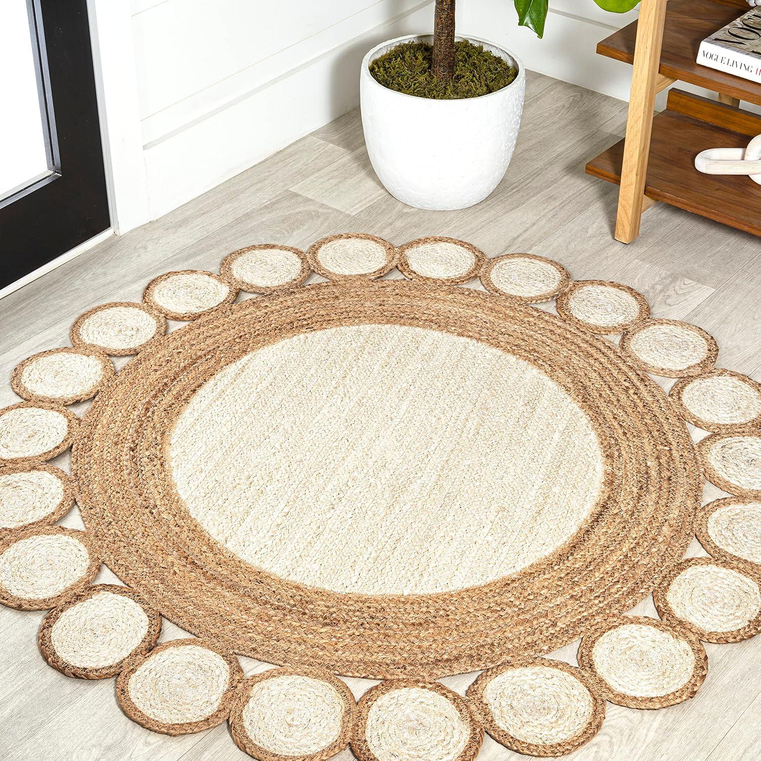 image:imageJONATHAN Y Skye TwoTone Jute Circle CreamNatural 5 Round Indoor Area Rug Geometric Cottage EasyCleaning for Living Room Bedroom Kitchen Pet Friendly NonShedding RNF113A5R61 Round