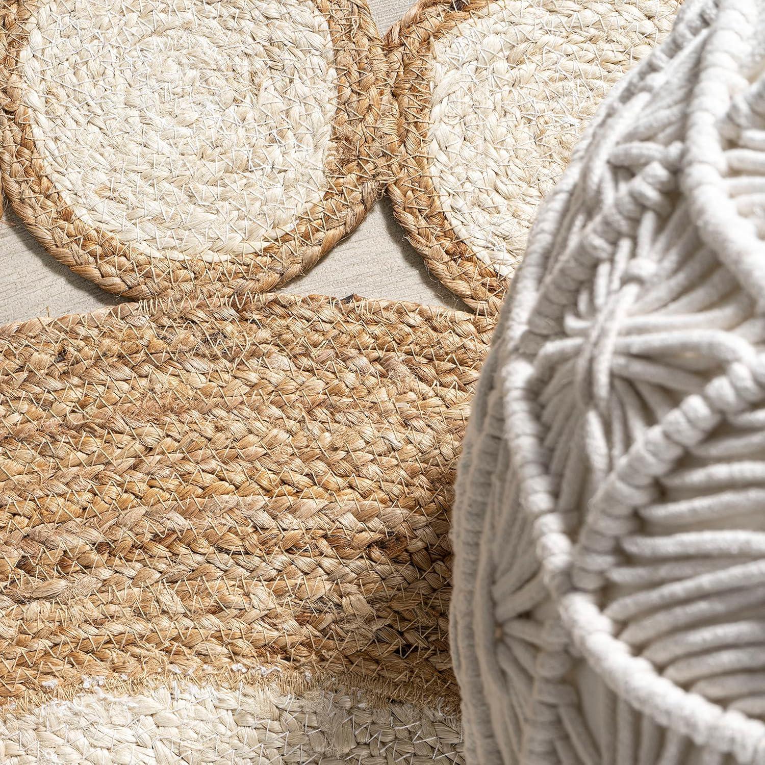 image:imageJONATHAN Y Skye TwoTone Jute Circle CreamNatural 5 Round Indoor Area Rug Geometric Cottage EasyCleaning for Living Room Bedroom Kitchen Pet Friendly NonShedding RNF113A5R61 Round