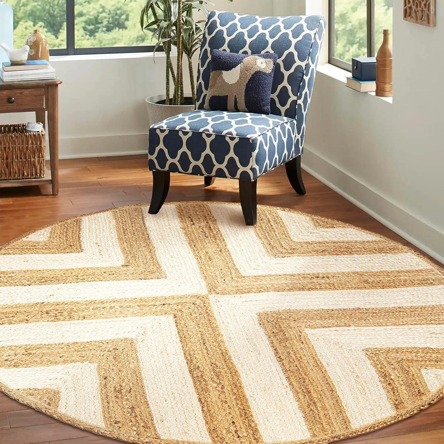 image:imageJONATHAN Y TwoTone Chevron Jute CreamNatural 5 Round Indoor Area Rug Piper Cottage Modern EasyCleaning for Living Room Bedroom Kitchen Pet Friendly NonShedding RNF111B5RCreamNatural