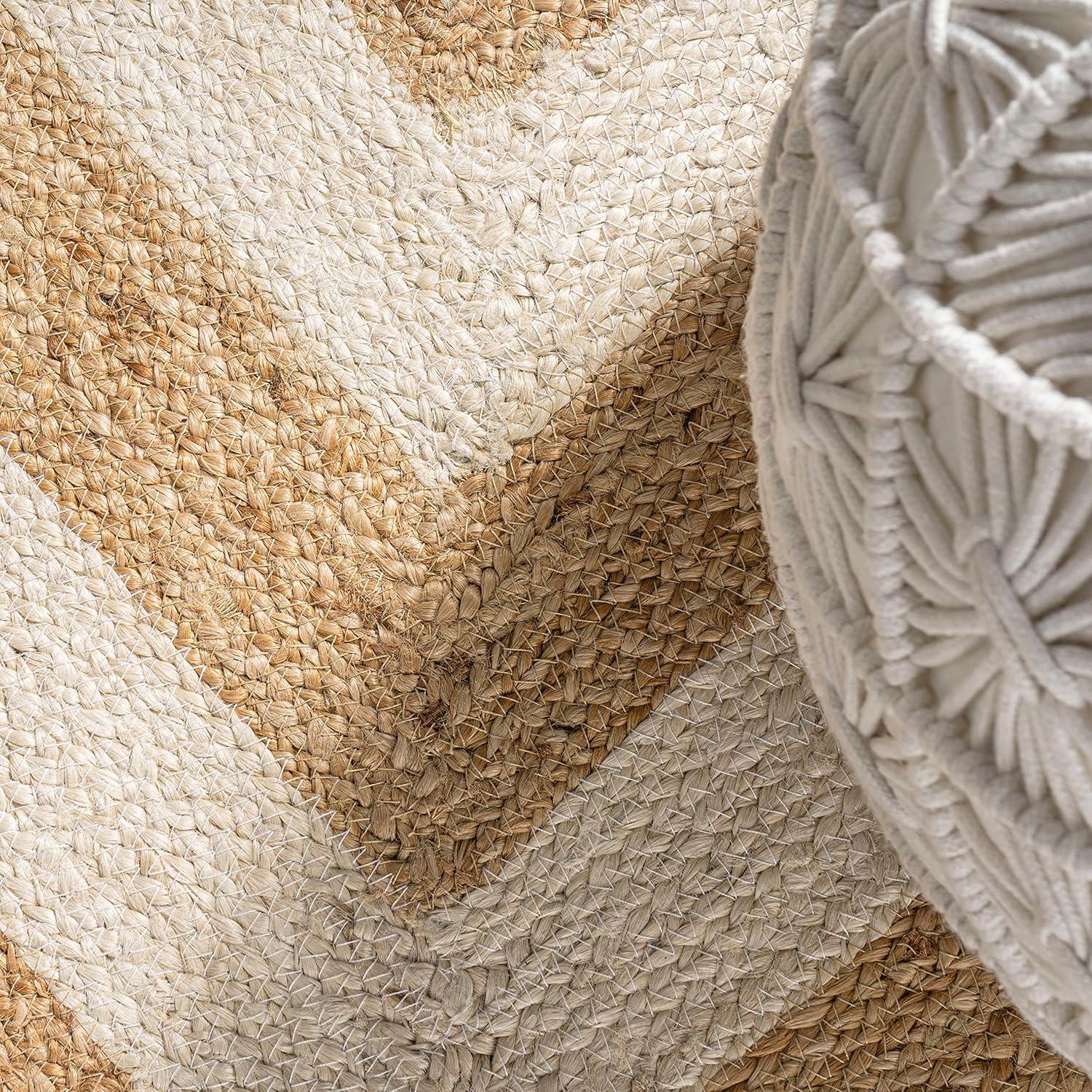 image:imageJONATHAN Y TwoTone Chevron Jute CreamNatural 5 Round Indoor Area Rug Piper Cottage Modern EasyCleaning for Living Room Bedroom Kitchen Pet Friendly NonShedding RNF111B5RCreamNatural