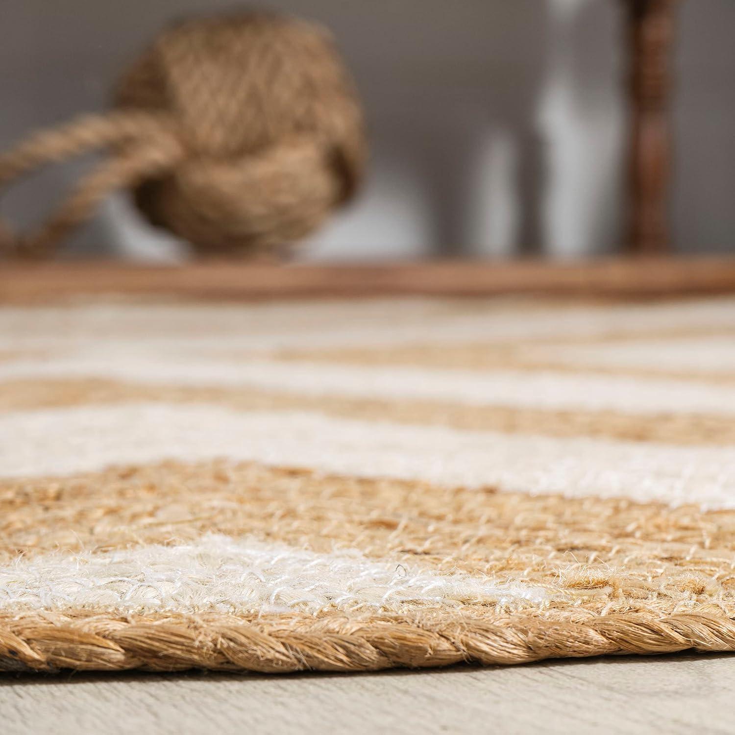 image:imageJONATHAN Y TwoTone Chevron Jute CreamNatural 5 Round Indoor Area Rug Piper Cottage Modern EasyCleaning for Living Room Bedroom Kitchen Pet Friendly NonShedding RNF111B5RCreamNatural