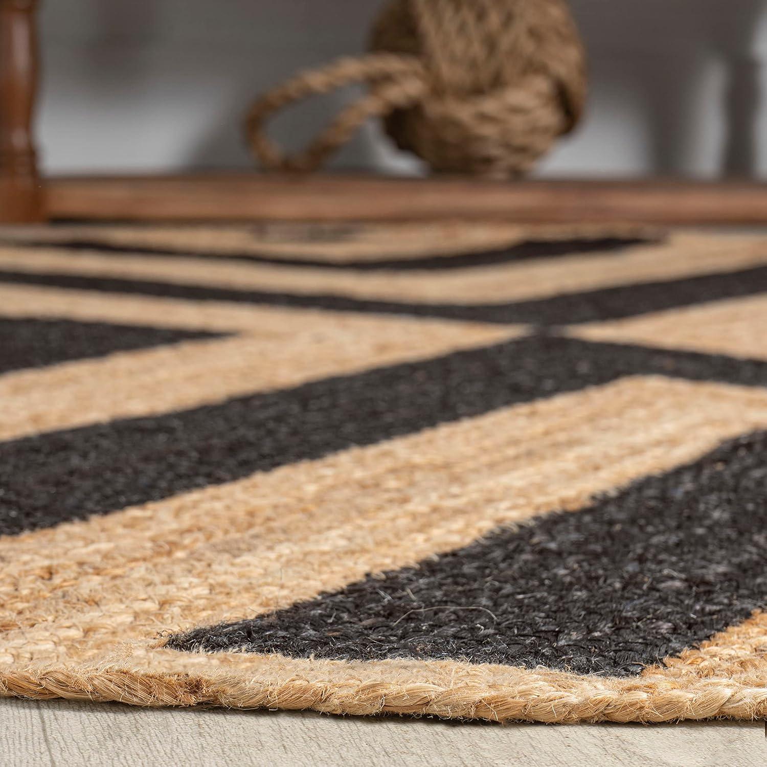 image:imageJONATHAN Y TwoTone Chevron Jute CreamNatural 5 Round Indoor Area Rug Piper Cottage Modern EasyCleaning for Living Room Bedroom Kitchen Pet Friendly NonShedding RNF111B5RBlackNatural