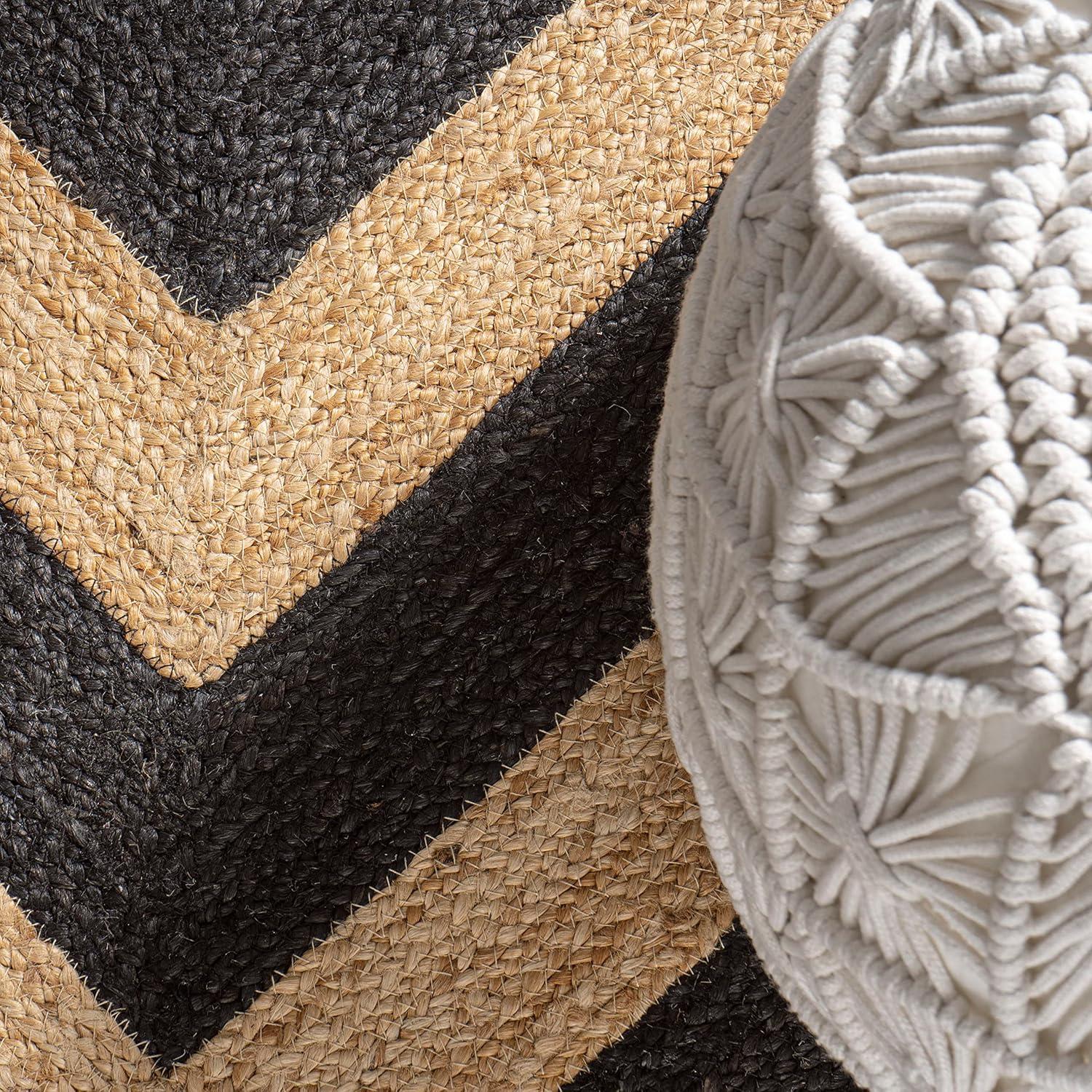 image:imageJONATHAN Y TwoTone Chevron Jute CreamNatural 5 Round Indoor Area Rug Piper Cottage Modern EasyCleaning for Living Room Bedroom Kitchen Pet Friendly NonShedding RNF111B5RBlackNatural