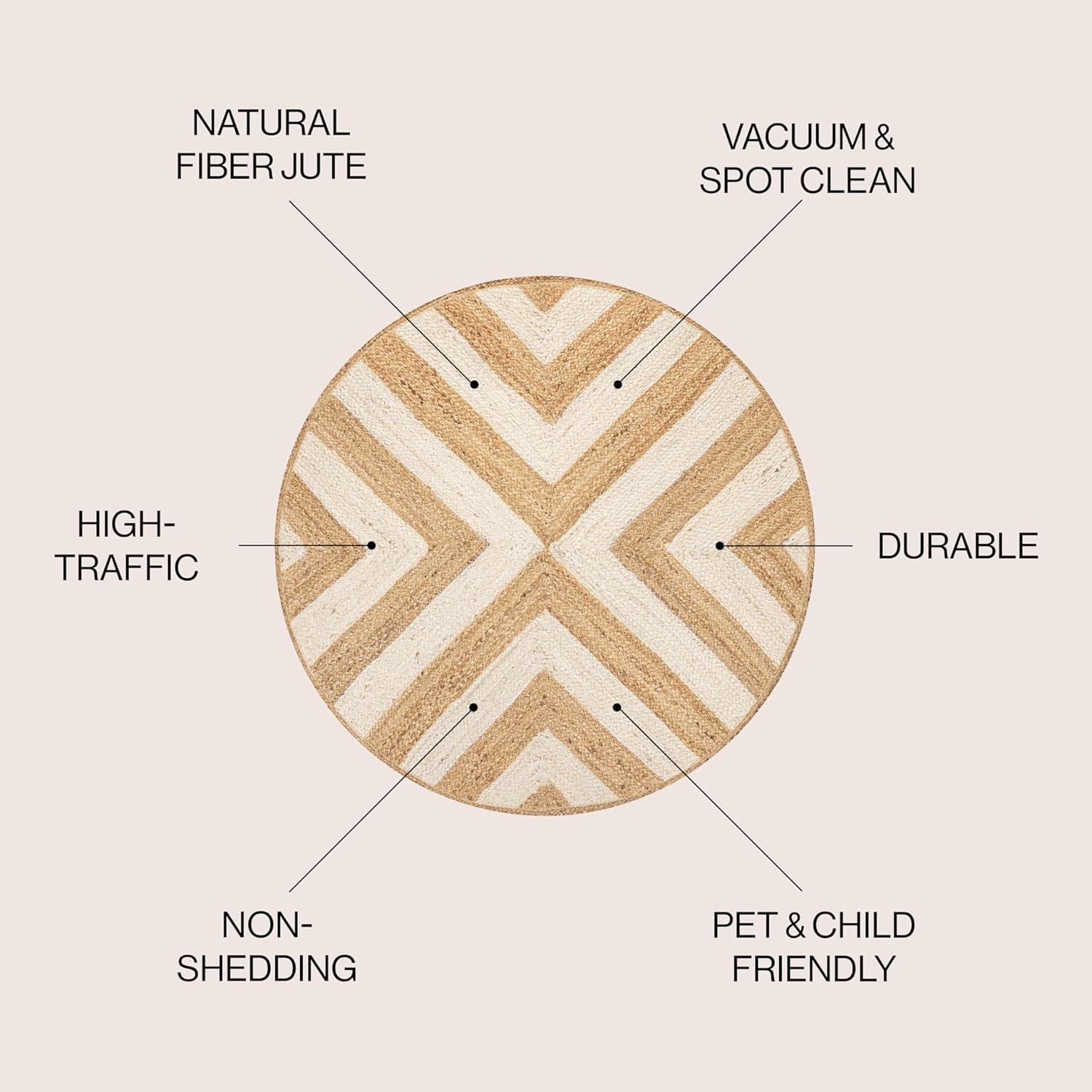 image:imageJONATHAN Y TwoTone Chevron Jute CreamNatural 5 Round Indoor Area Rug Piper Cottage Modern EasyCleaning for Living Room Bedroom Kitchen Pet Friendly NonShedding RNF111B5RCreamNatural