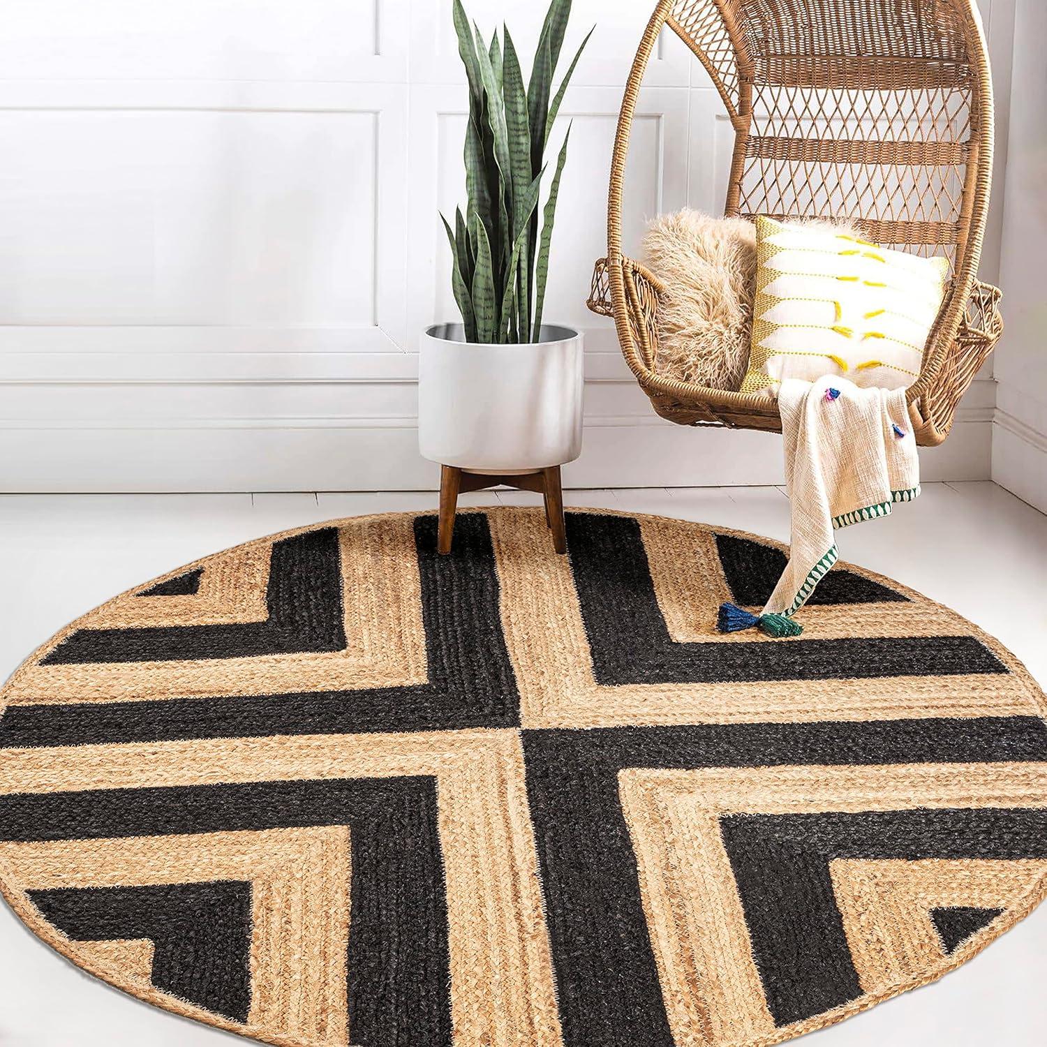 image:imageJONATHAN Y TwoTone Chevron Jute CreamNatural 5 Round Indoor Area Rug Piper Cottage Modern EasyCleaning for Living Room Bedroom Kitchen Pet Friendly NonShedding RNF111B5RBlackNatural