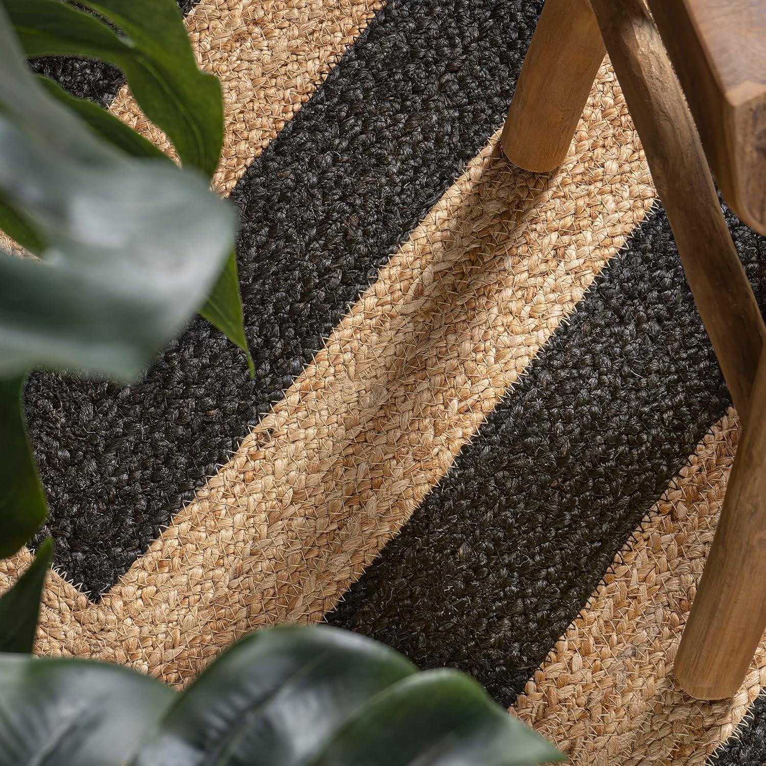 image:imageJONATHAN Y TwoTone Chevron Jute CreamNatural 5 Round Indoor Area Rug Piper Cottage Modern EasyCleaning for Living Room Bedroom Kitchen Pet Friendly NonShedding RNF111B5RBlackNatural