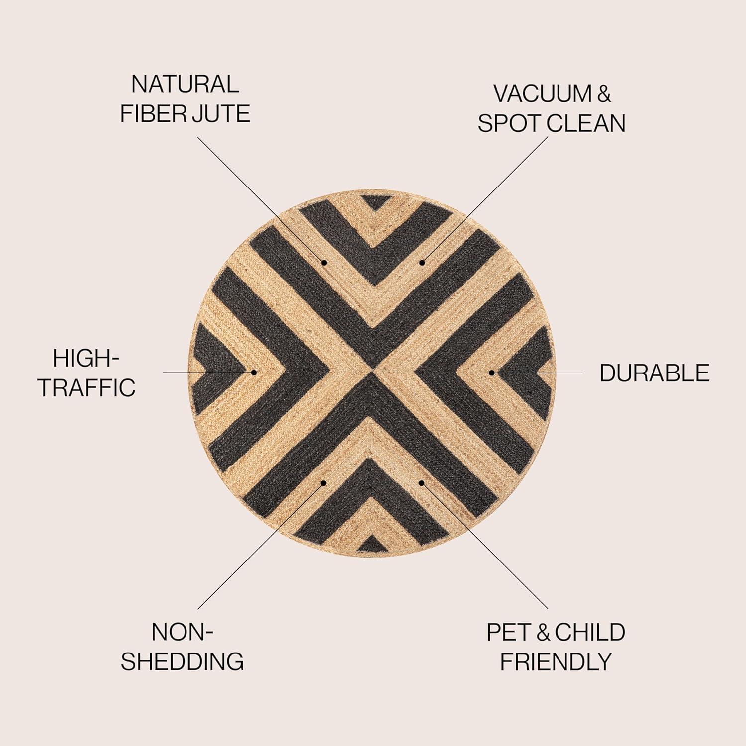 image:imageJONATHAN Y TwoTone Chevron Jute CreamNatural 5 Round Indoor Area Rug Piper Cottage Modern EasyCleaning for Living Room Bedroom Kitchen Pet Friendly NonShedding RNF111B5RBlackNatural