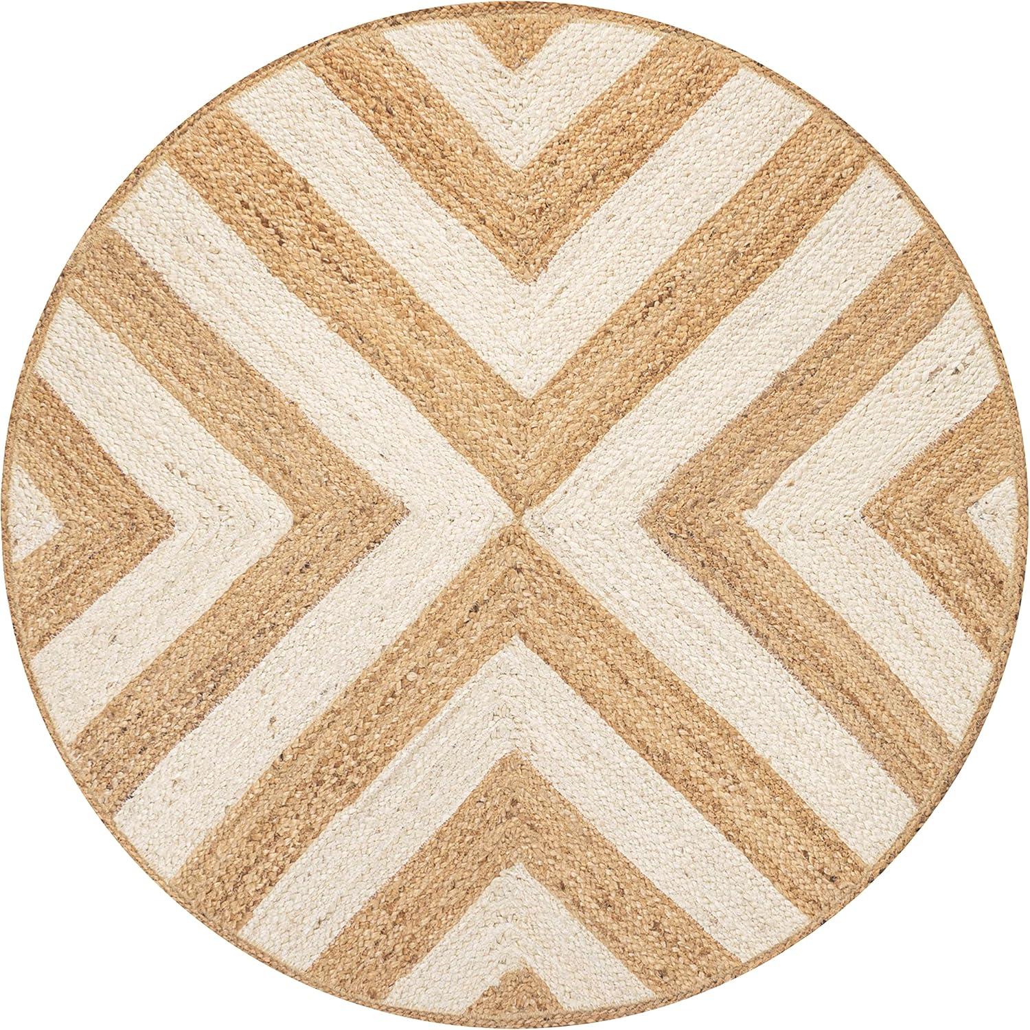 image:imageJONATHAN Y TwoTone Chevron Jute CreamNatural 5 Round Indoor Area Rug Piper Cottage Modern EasyCleaning for Living Room Bedroom Kitchen Pet Friendly NonShedding RNF111B5RCreamNatural