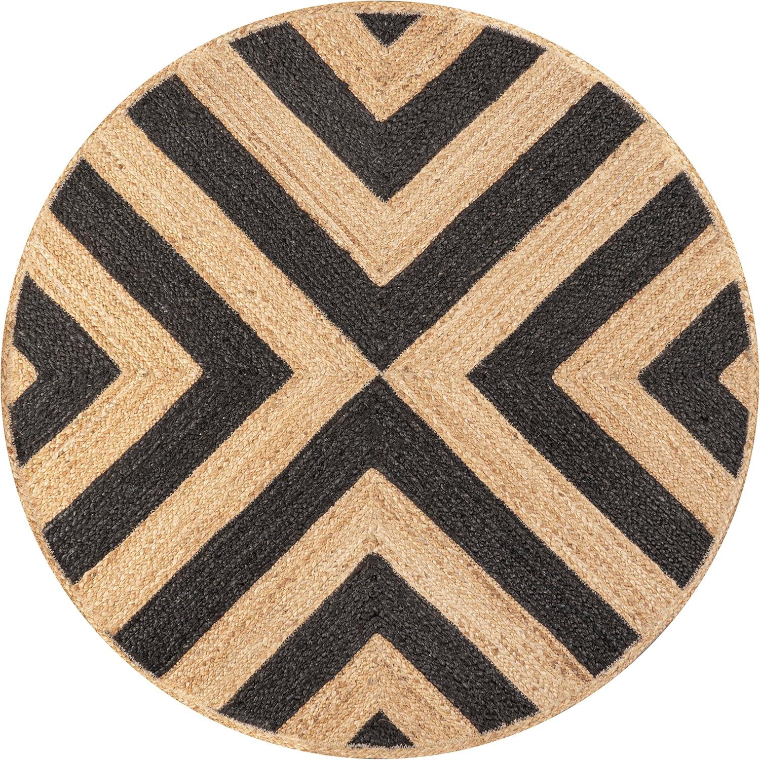 image:imageJONATHAN Y TwoTone Chevron Jute CreamNatural 5 Round Indoor Area Rug Piper Cottage Modern EasyCleaning for Living Room Bedroom Kitchen Pet Friendly NonShedding RNF111B5RBlackNatural