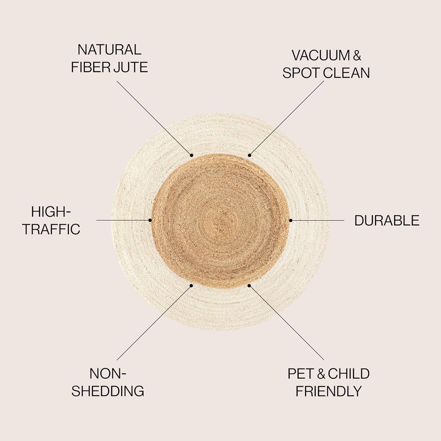 image:imageJONATHAN Y TwoTone Jute Circle CreamNatural 5 Round Indoor Area Rug Oceana Boho Minimalist Geometric EasyCleaning for Living Room Bedroom Kitchen Pet Friendly NonShedding RNF115A5R51 Round