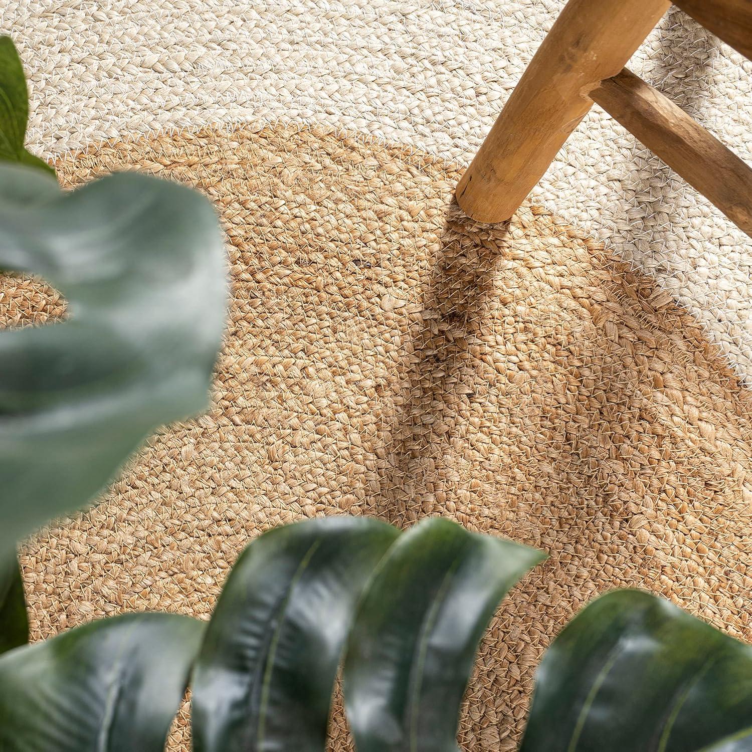 image:imageJONATHAN Y TwoTone Jute Circle CreamNatural 5 Round Indoor Area Rug Oceana Boho Minimalist Geometric EasyCleaning for Living Room Bedroom Kitchen Pet Friendly NonShedding RNF115A5R41 Round