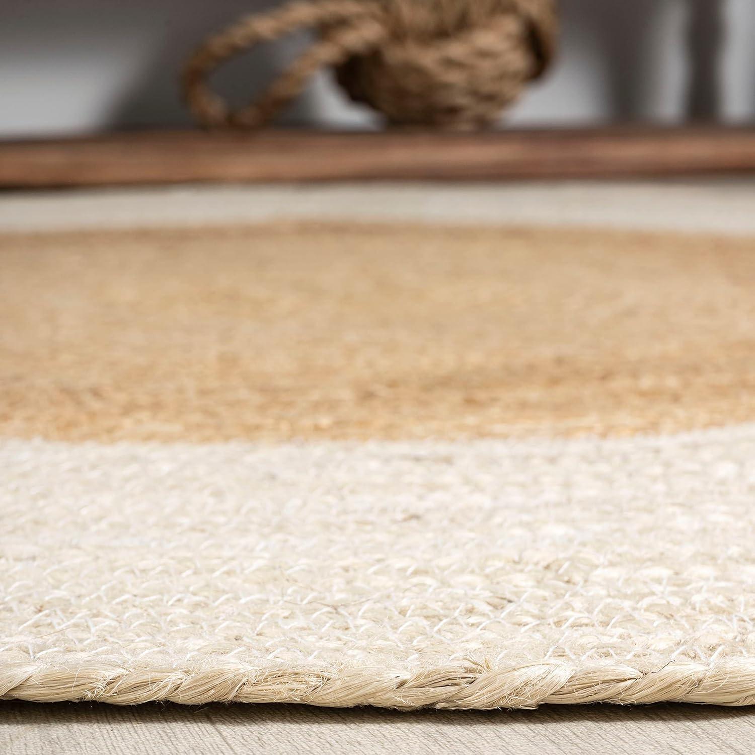image:imageJONATHAN Y TwoTone Jute Circle CreamNatural 5 Round Indoor Area Rug Oceana Boho Minimalist Geometric EasyCleaning for Living Room Bedroom Kitchen Pet Friendly NonShedding RNF115A5R41 Round