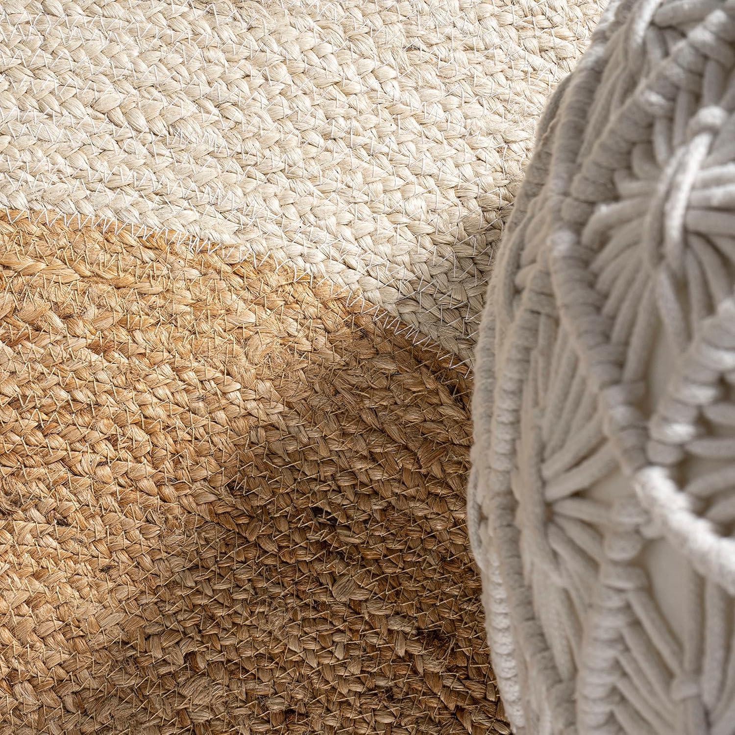 image:imageJONATHAN Y TwoTone Jute Circle CreamNatural 5 Round Indoor Area Rug Oceana Boho Minimalist Geometric EasyCleaning for Living Room Bedroom Kitchen Pet Friendly NonShedding RNF115A5R51 Round