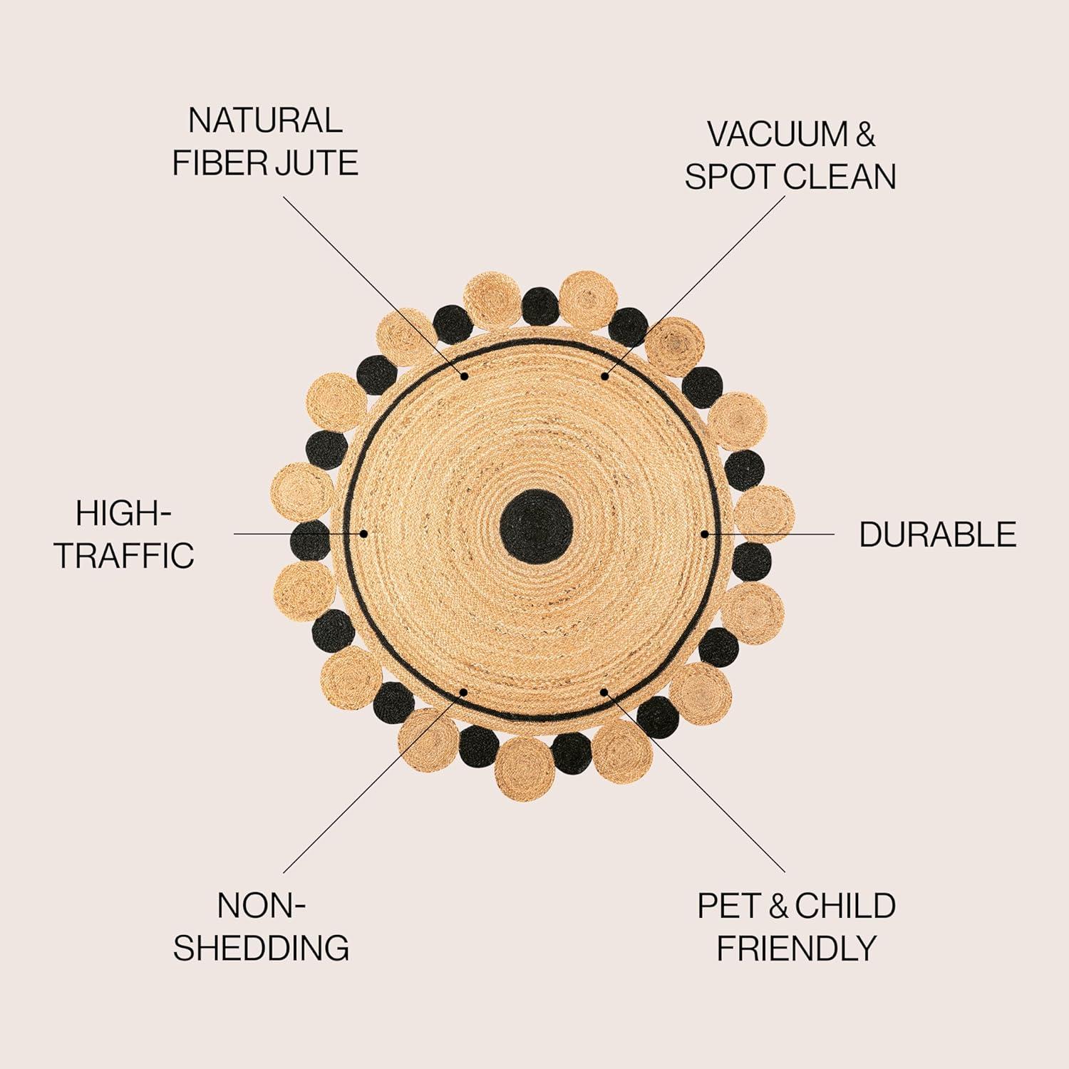 image:imageJONATHAN Y TwoTone Jute Circle Medallion BlackNatural 5 Round Indoor Area Rug Aurora Hippy Cottage EasyCleaning for Living Room Bedroom Kitchen Pet Friendly NonShedding RNF109A5R61 Round