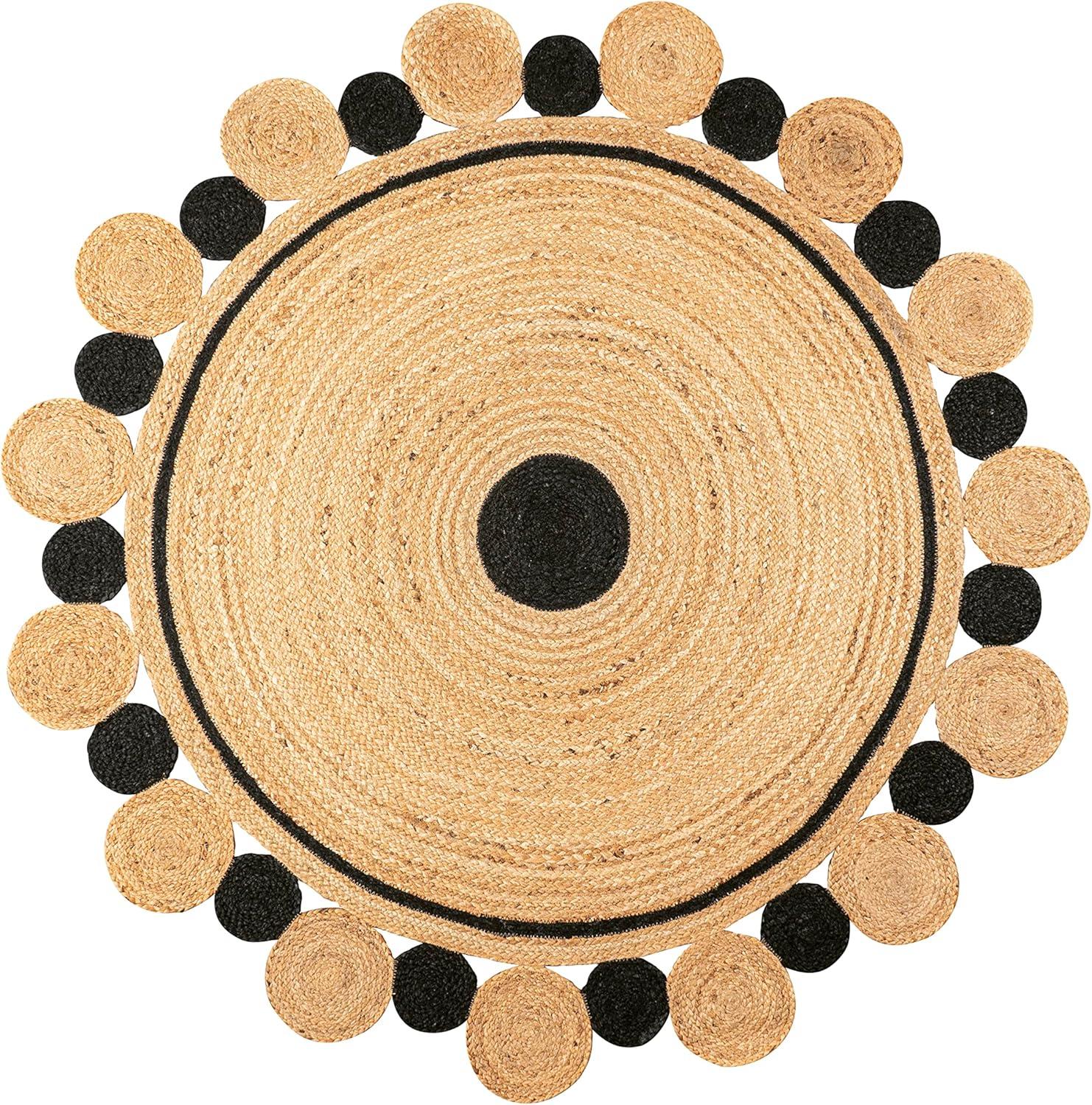 image:imageJONATHAN Y TwoTone Jute Circle Medallion BlackNatural 5 Round Indoor Area Rug Aurora Hippy Cottage EasyCleaning for Living Room Bedroom Kitchen Pet Friendly NonShedding RNF109A5R41 Round