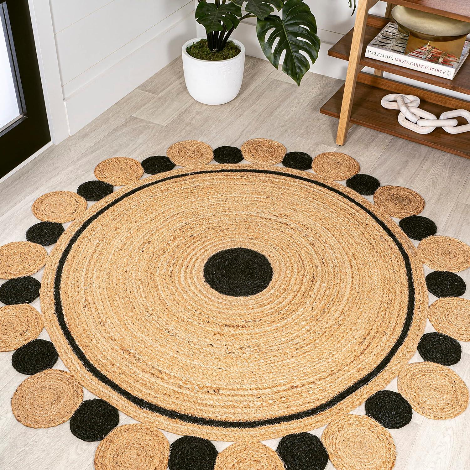 image:imageJONATHAN Y TwoTone Jute Circle Medallion BlackNatural 5 Round Indoor Area Rug Aurora Hippy Cottage EasyCleaning for Living Room Bedroom Kitchen Pet Friendly NonShedding RNF109A5R61 Round