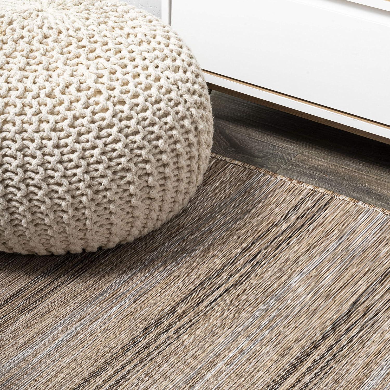image:imageJONATHAN Y Wide Stripe Indoor Outdoor Round Area Rug 6 Ft BrownNatural Bo Modern Farmhouse for Backyard Patio Porch EasyCleaning High Traffic PetFriendly NonShedding TSN101A6R67 Round