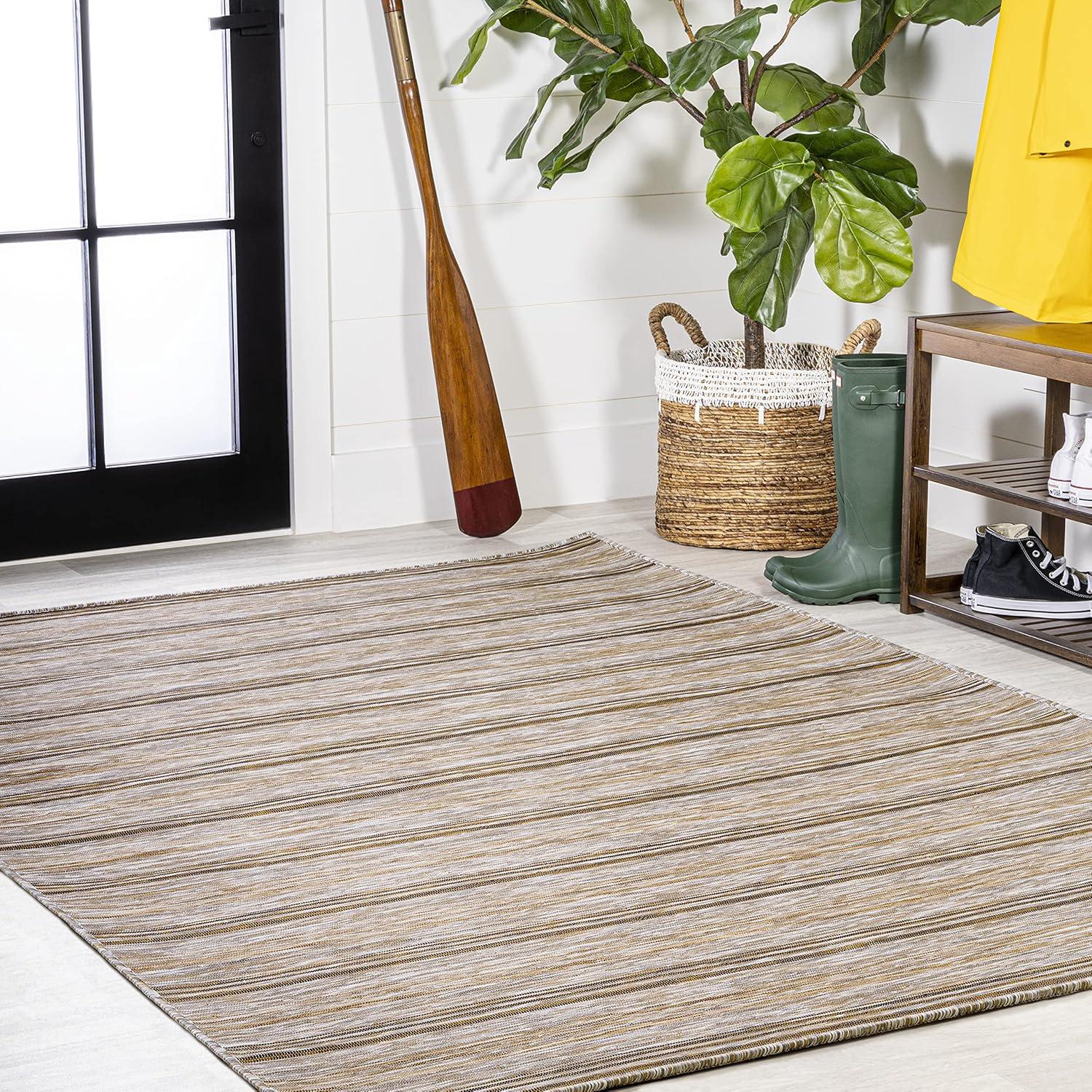 image:imageJONATHAN Y Wide Stripe Indoor Outdoor Round Area Rug 6 Ft BrownNatural Bo Modern Farmhouse for Backyard Patio Porch EasyCleaning High Traffic PetFriendly NonShedding TSN101A6R78 x 10 Rectangular