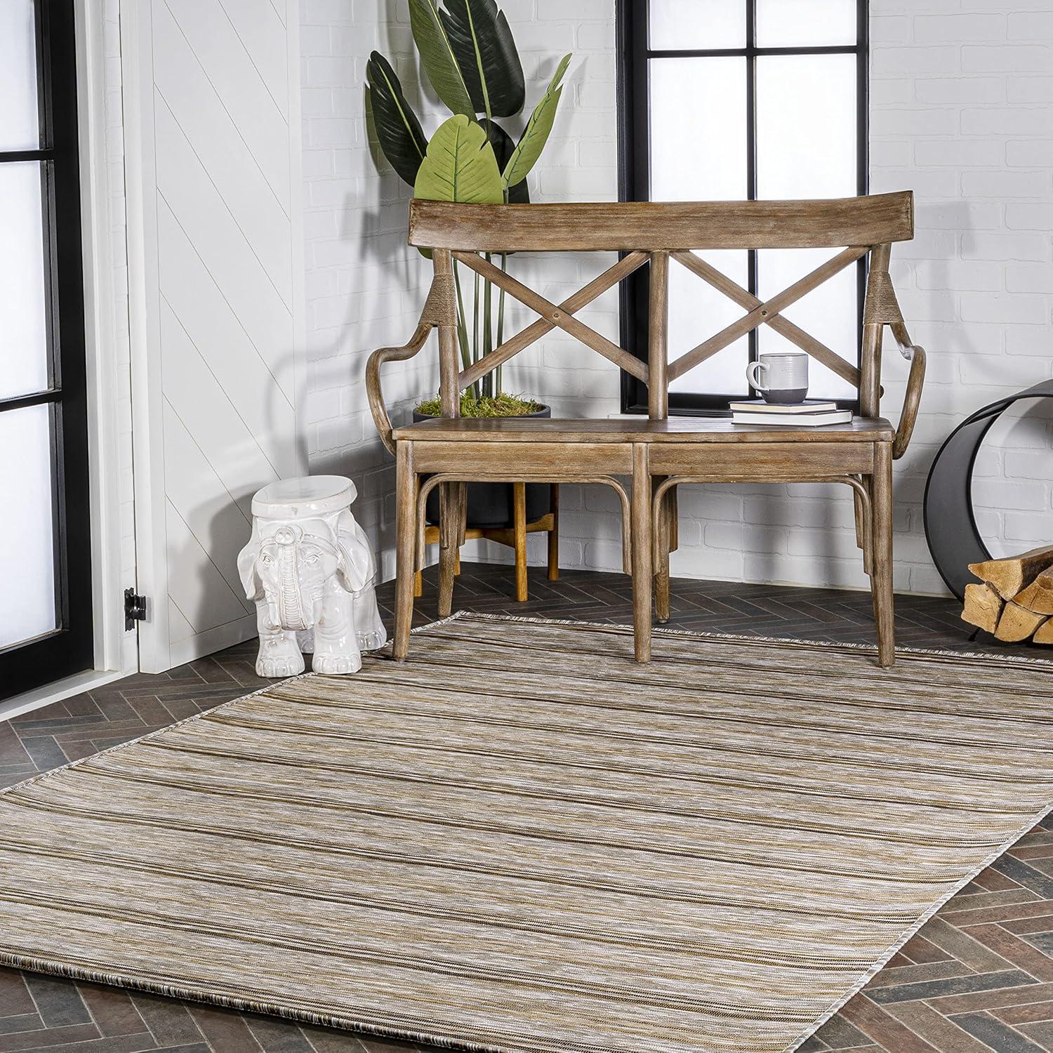 image:imageJONATHAN Y Wide Stripe Indoor Outdoor Round Area Rug 6 Ft BrownNatural Bo Modern Farmhouse for Backyard Patio Porch EasyCleaning High Traffic PetFriendly NonShedding TSN101A6R4 x 6 Rectangular