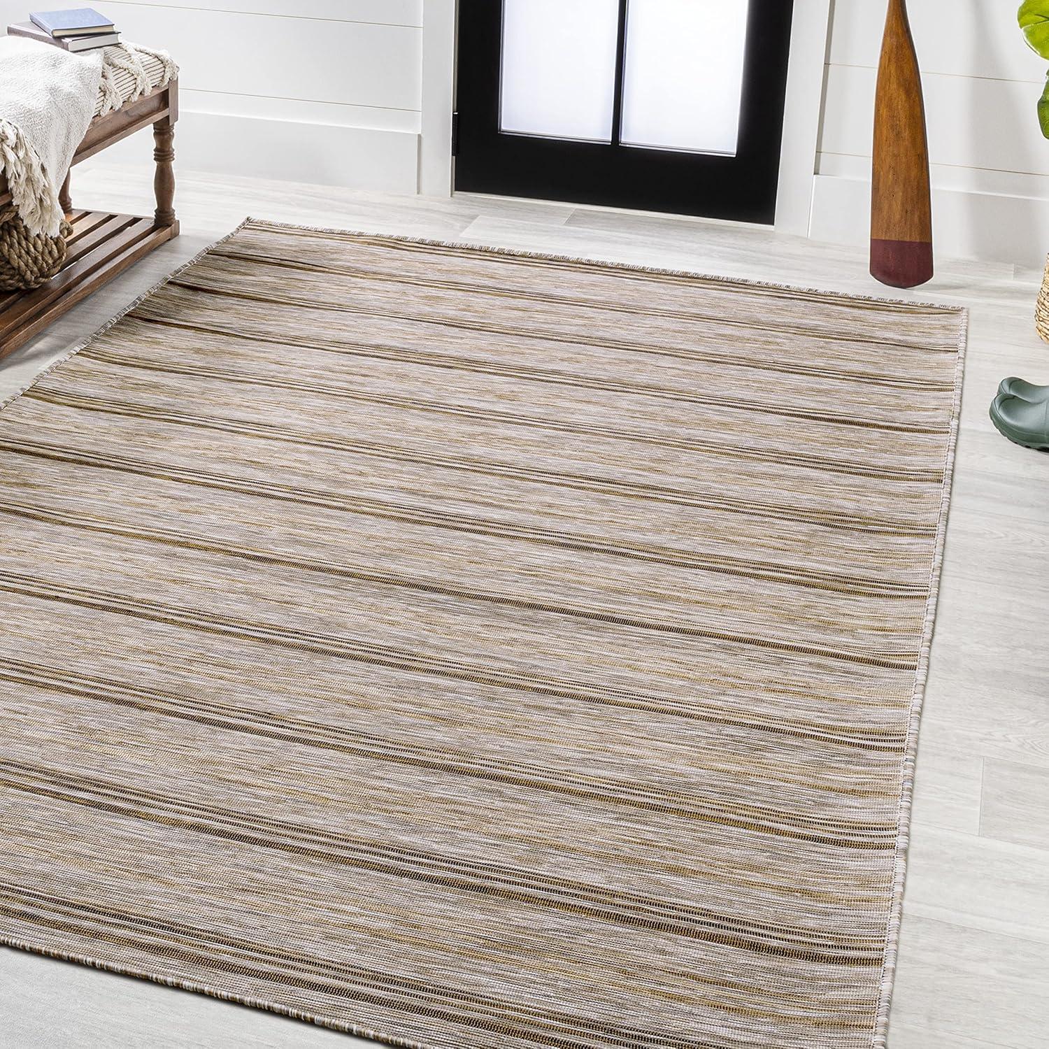 image:imageJONATHAN Y Wide Stripe Indoor Outdoor Round Area Rug 6 Ft BrownNatural Bo Modern Farmhouse for Backyard Patio Porch EasyCleaning High Traffic PetFriendly NonShedding TSN101A6R4 x 6 Rectangular