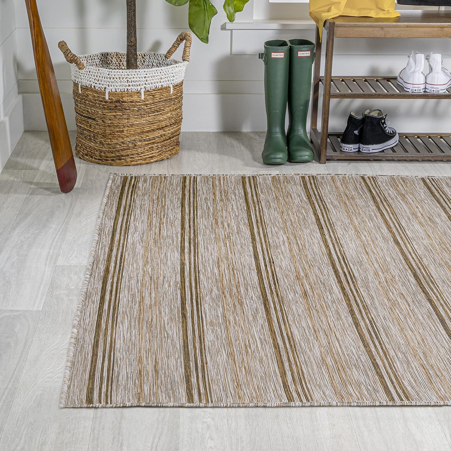 image:imageJONATHAN Y Wide Stripe Indoor Outdoor Round Area Rug 6 Ft BrownNatural Bo Modern Farmhouse for Backyard Patio Porch EasyCleaning High Traffic PetFriendly NonShedding TSN101A6R3 x 5 Rectangular