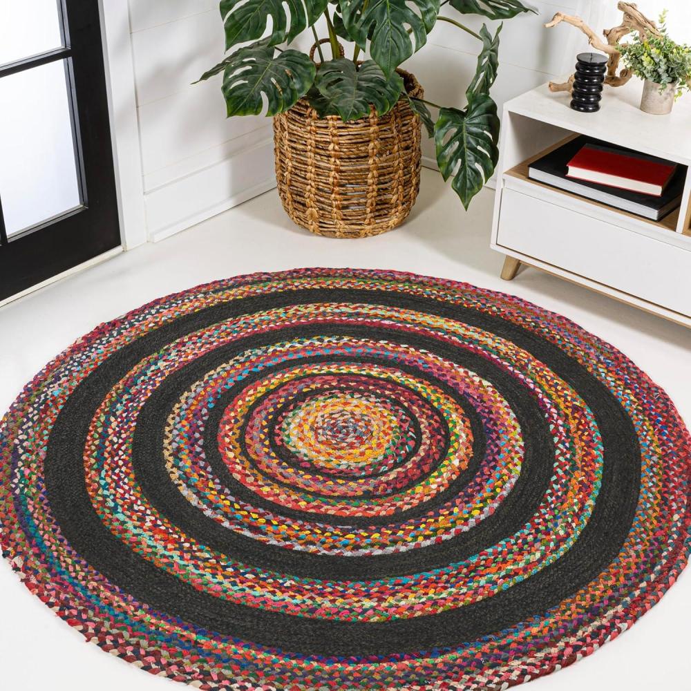 image:imageJONATHAN Y Abyss Braided Jute WhiteMulti 5 Round Indoor Area Rug Bohemian Classic Coastal EasyCleaning for Living Room Bedroom Kitchen Pet Friendly NonShedding RNF117B5RRed