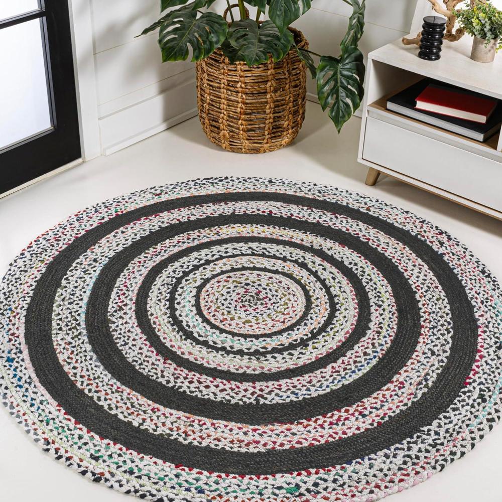 image:imageJONATHAN Y Abyss Braided Jute WhiteMulti 5 Round Indoor Area Rug Bohemian Classic Coastal EasyCleaning for Living Room Bedroom Kitchen Pet Friendly NonShedding RNF117B5RWhite