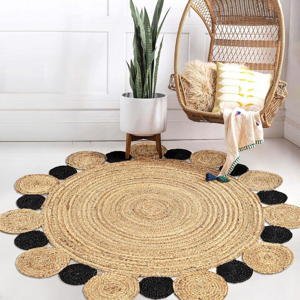 image:imageJONATHAN Y Ayana TwoTone Jute Hippy Circle NaturalCream 5 Round Indoor Area Rug Cottage Coastal EasyCleaning for Living Room Bedroom Kitchen Pet Friendly NonShedding RNF107A5RNaturalBlack
