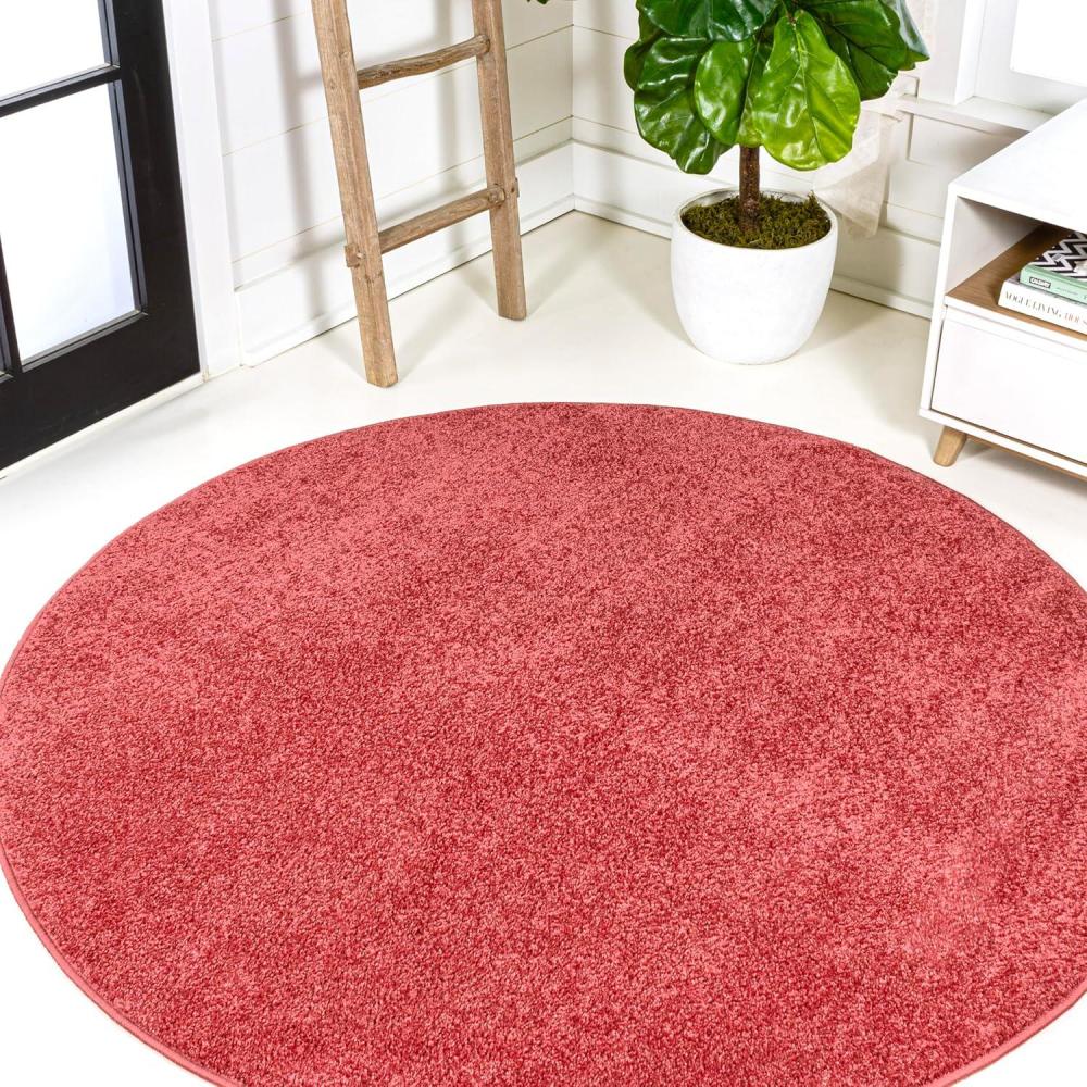 image:imageJONATHAN Y Haze Solid LowPile Red 5 Round Indoor Area Rug CoastalBohemianMinimalistClassic EasyCleaning for Living RoomBedroomKitchenPet FriendlyNonShedding SEU100E5R