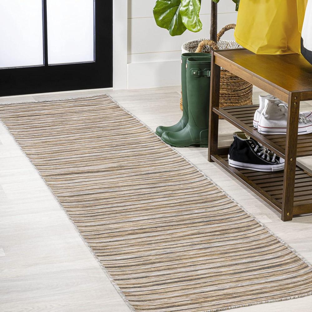 image:imageJONATHAN Y Pinstripe Indoor Outdoor Round Area Rug 6 Ft BrownNatural Finn Modern Farmhouse for Backyard Patio Porch EasyCleaning High Traffic PetFriendly NonShedding TSN102B6RBrownNatural