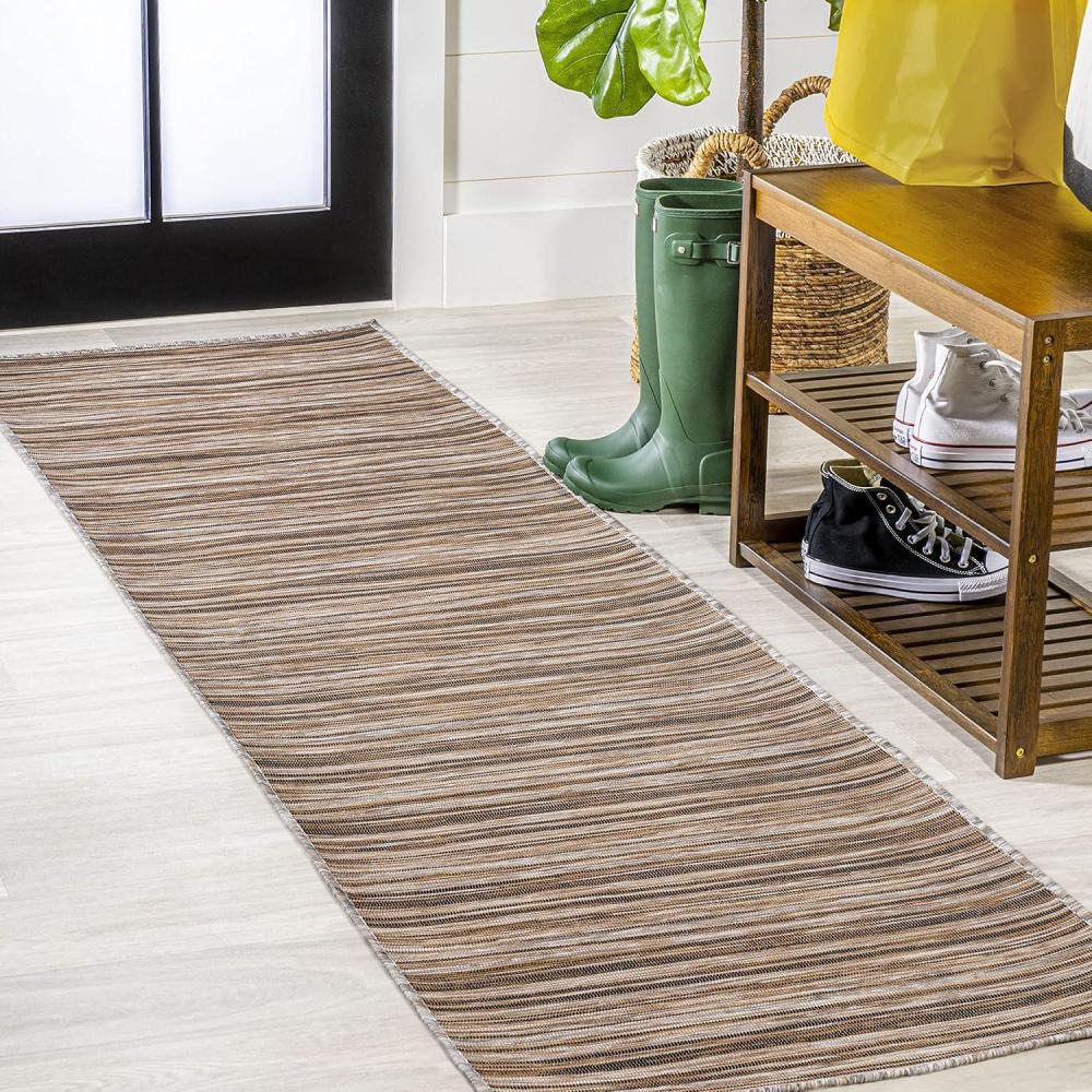 image:imageJONATHAN Y Pinstripe Indoor Outdoor Round Area Rug 6 Ft NaturalBrown Finn Modern Farmhouse for Backyard Patio Porch EasyCleaning High Traffic PetFriendly NonShedding TSN103A6R22 x 8 Runner