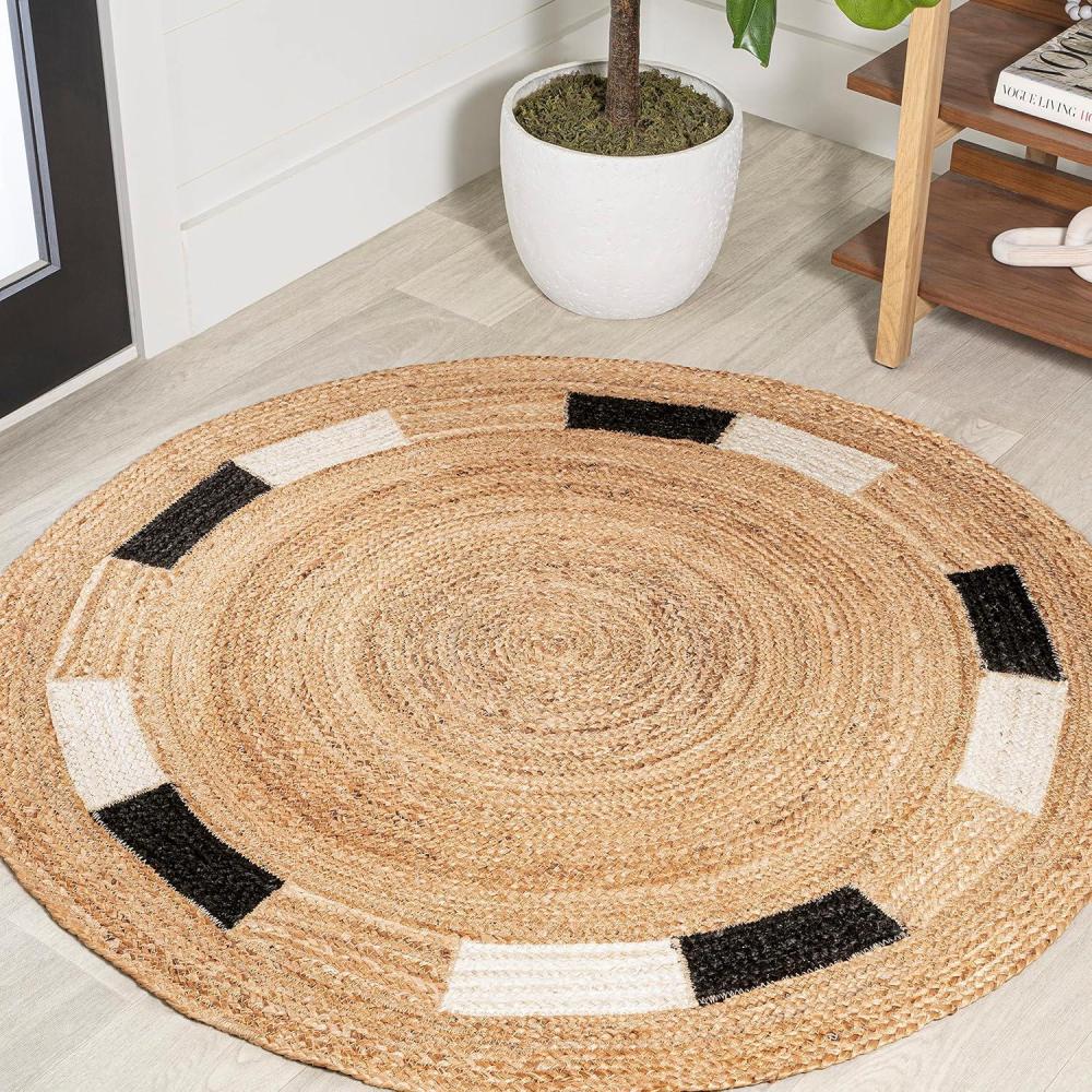 image:imageJONATHAN Y Porto Jute Circle NaturalCreamBlack 5 Round Indoor Area Rug Cottage Geometric EasyCleaning for Living Room Bedroom Kitchen Pet Friendly NonShedding RNF106A5R61 Round